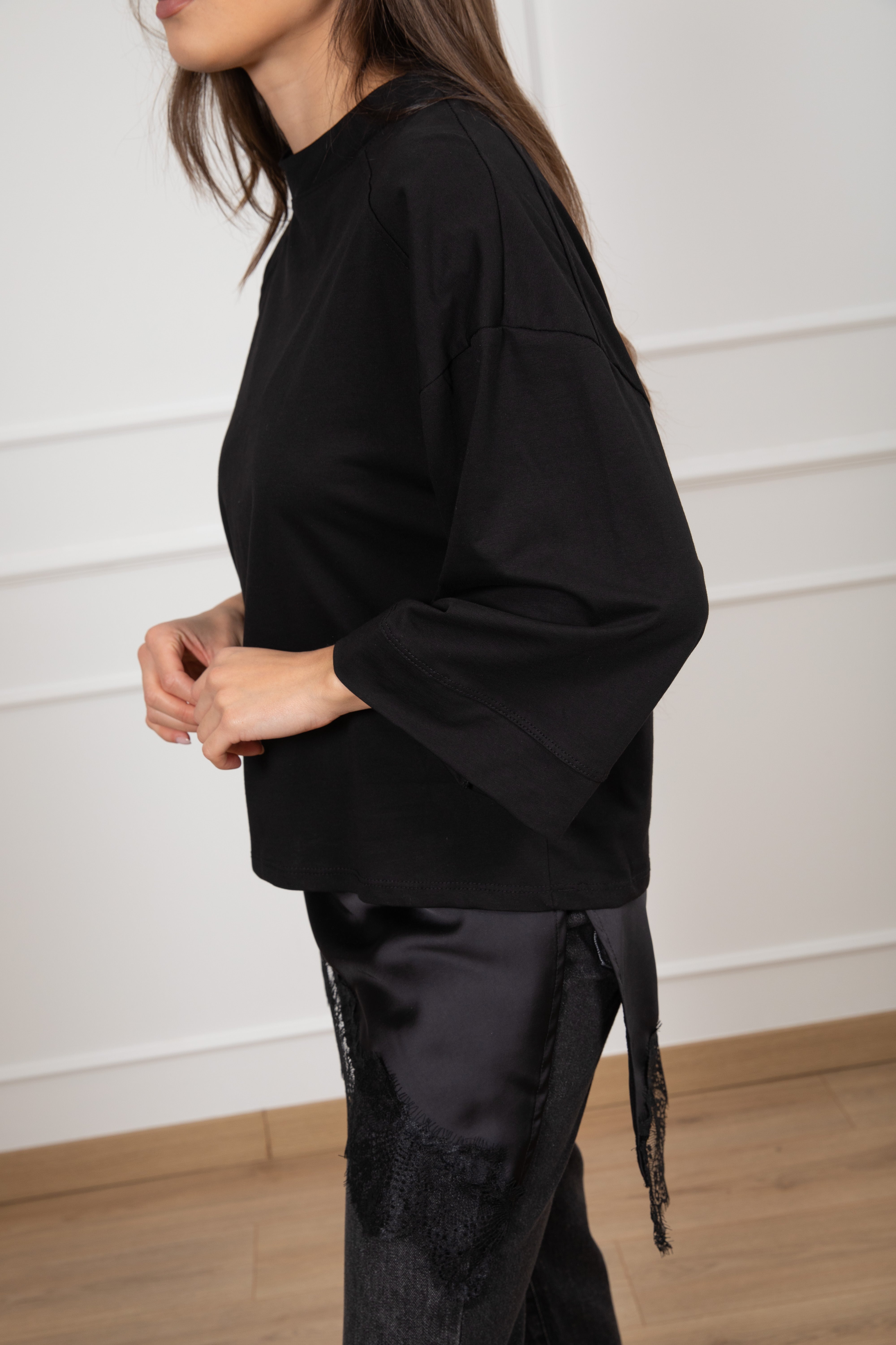 T-shirt manica 3/4 con top in pizzo Tensione IN