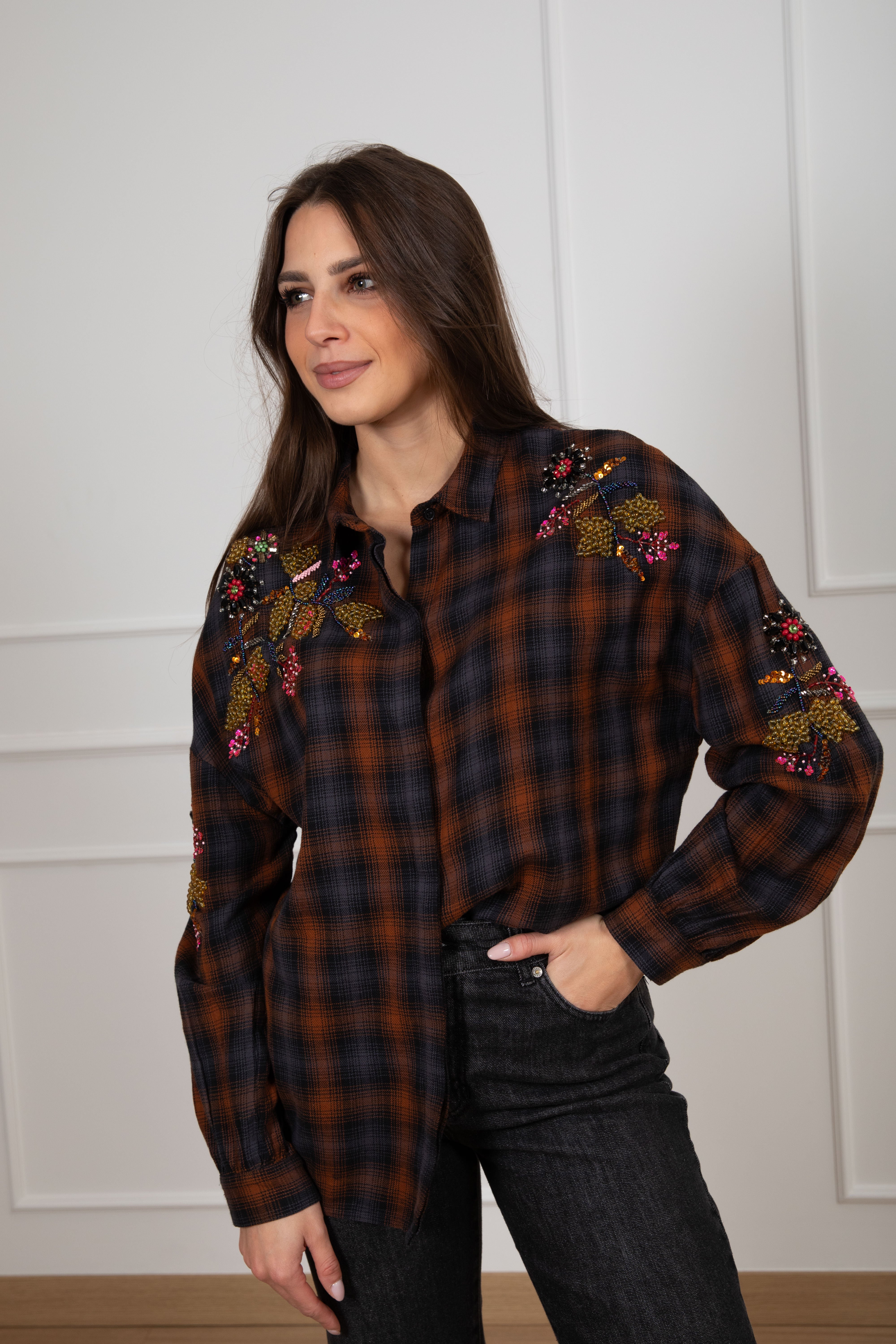 Camicia check con applicazioni Dixie