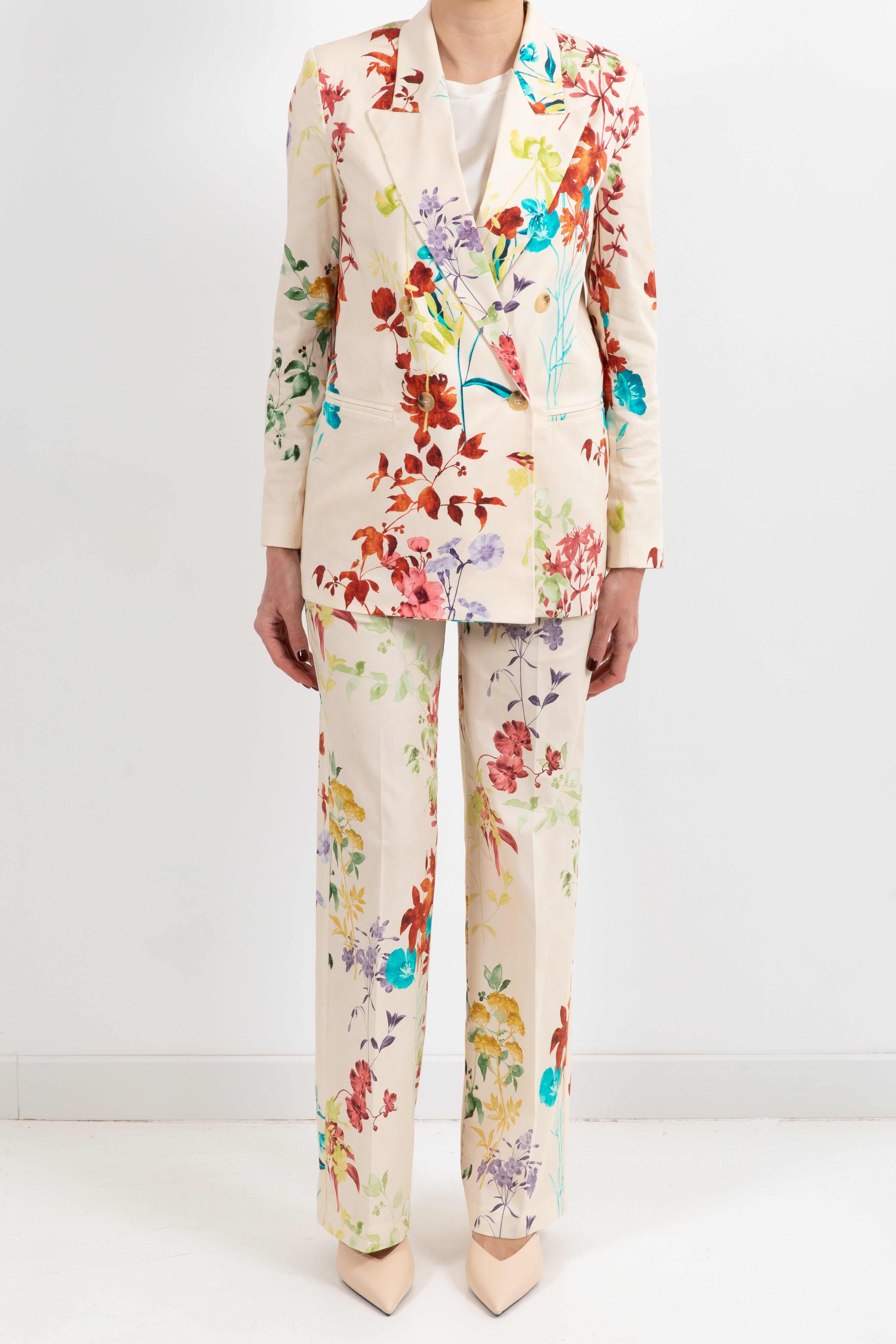 Pantalone gamba dritta in cotone fantasia foliage ViCOLO