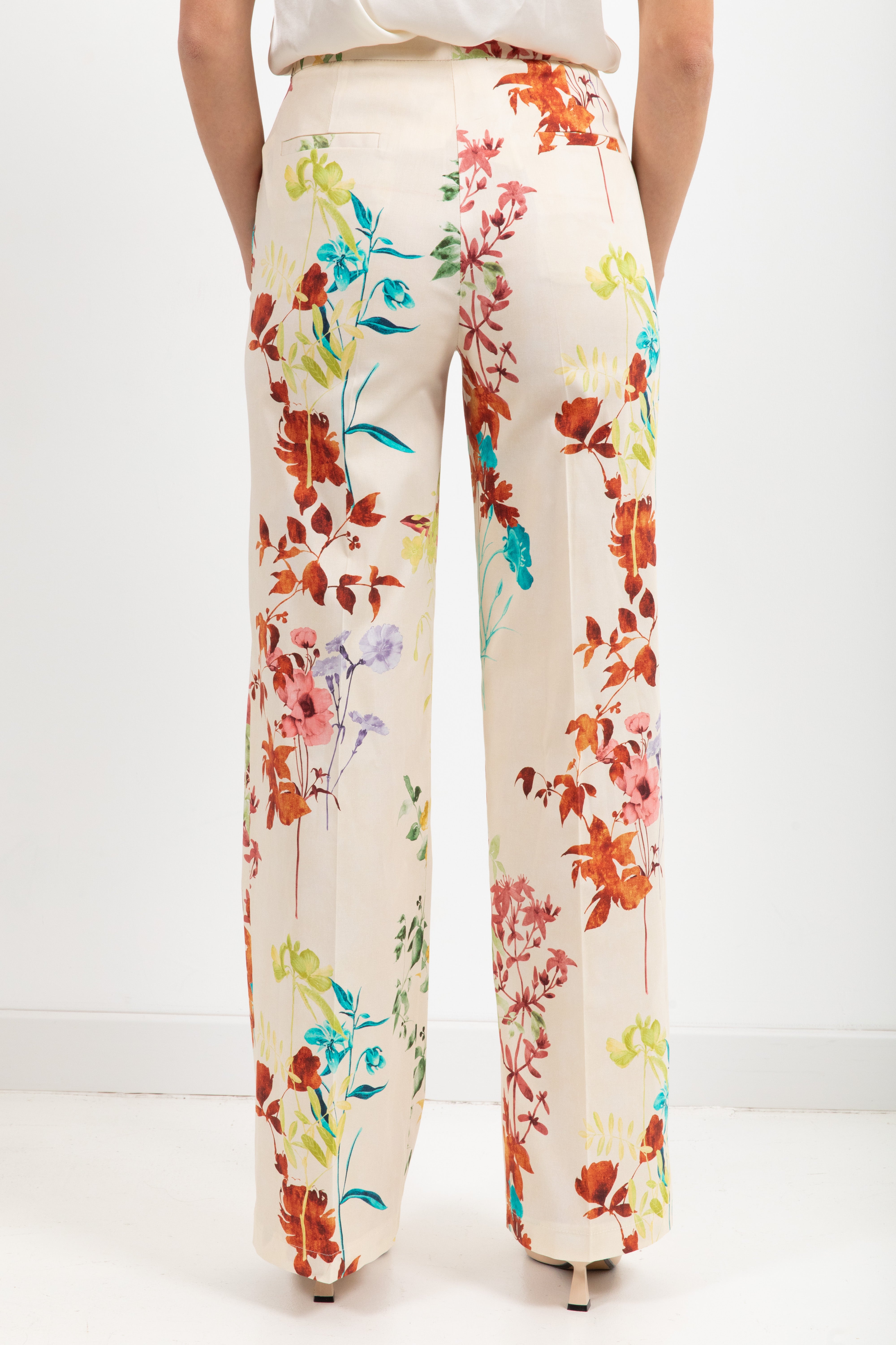 Pantalone gamba dritta in cotone fantasia foliage ViCOLO