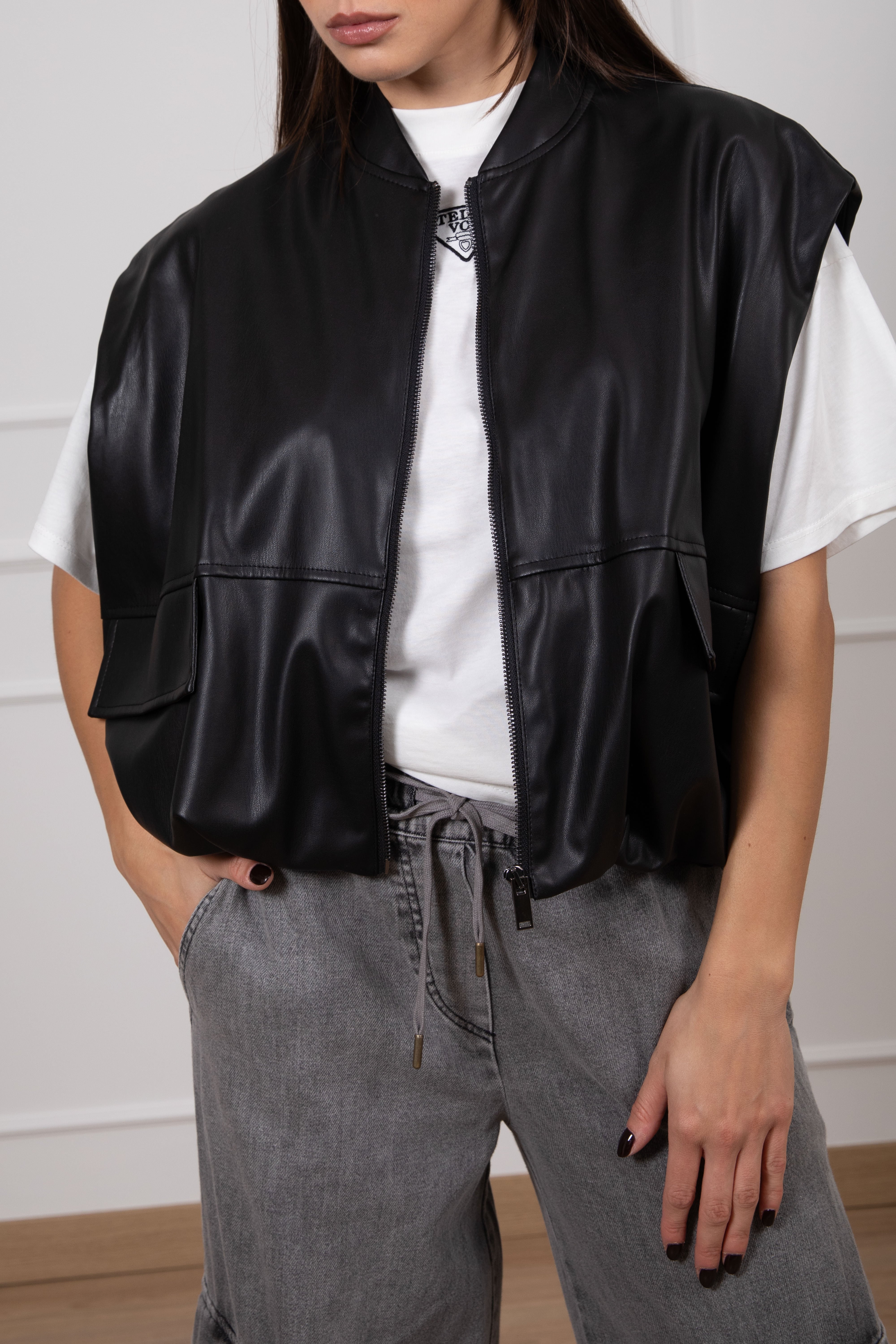 Bomber smanicato in eco-pelle Dixie