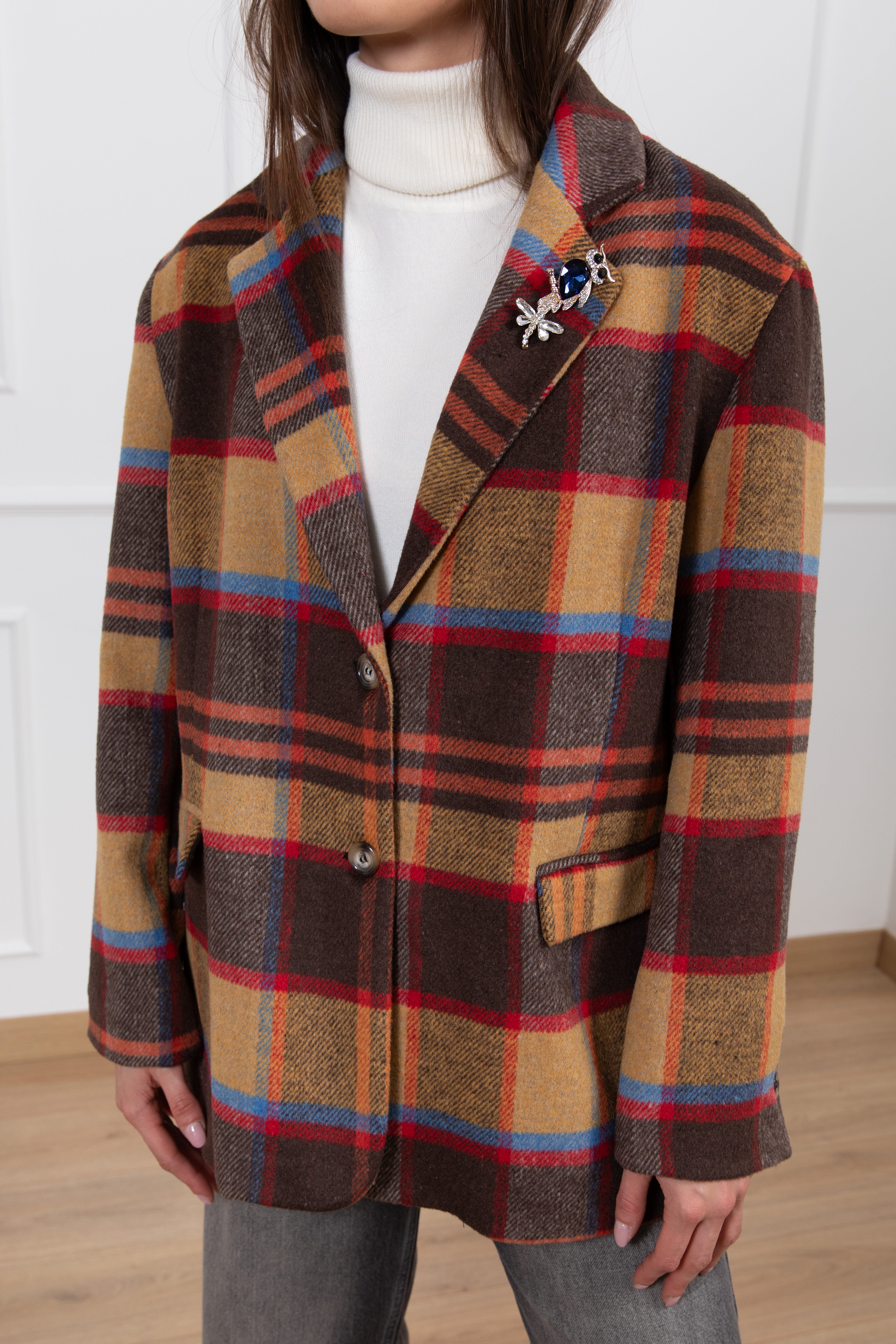 Giacca over-size check rosso Dixie