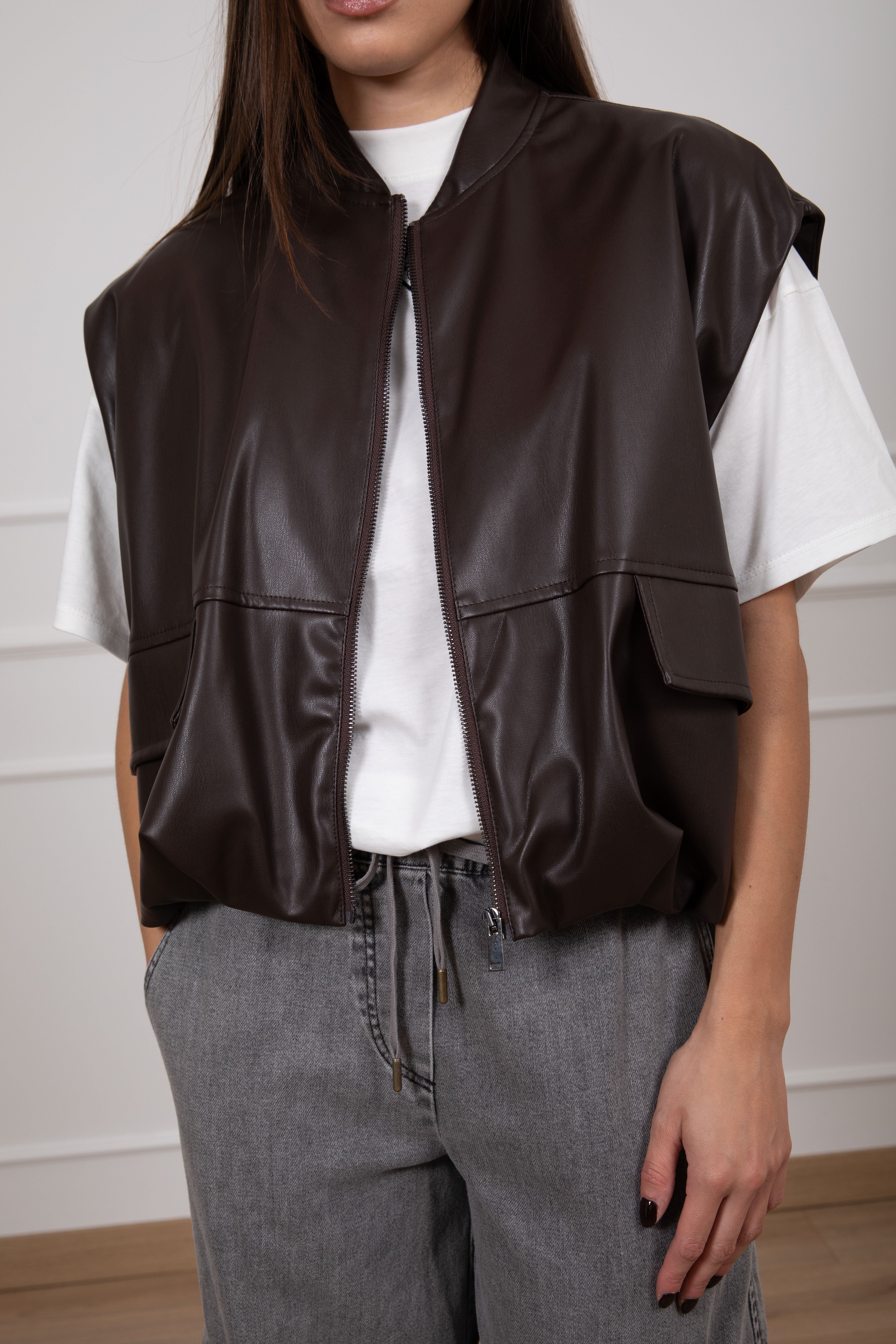 Bomber smanicato in eco-pelle Dixie