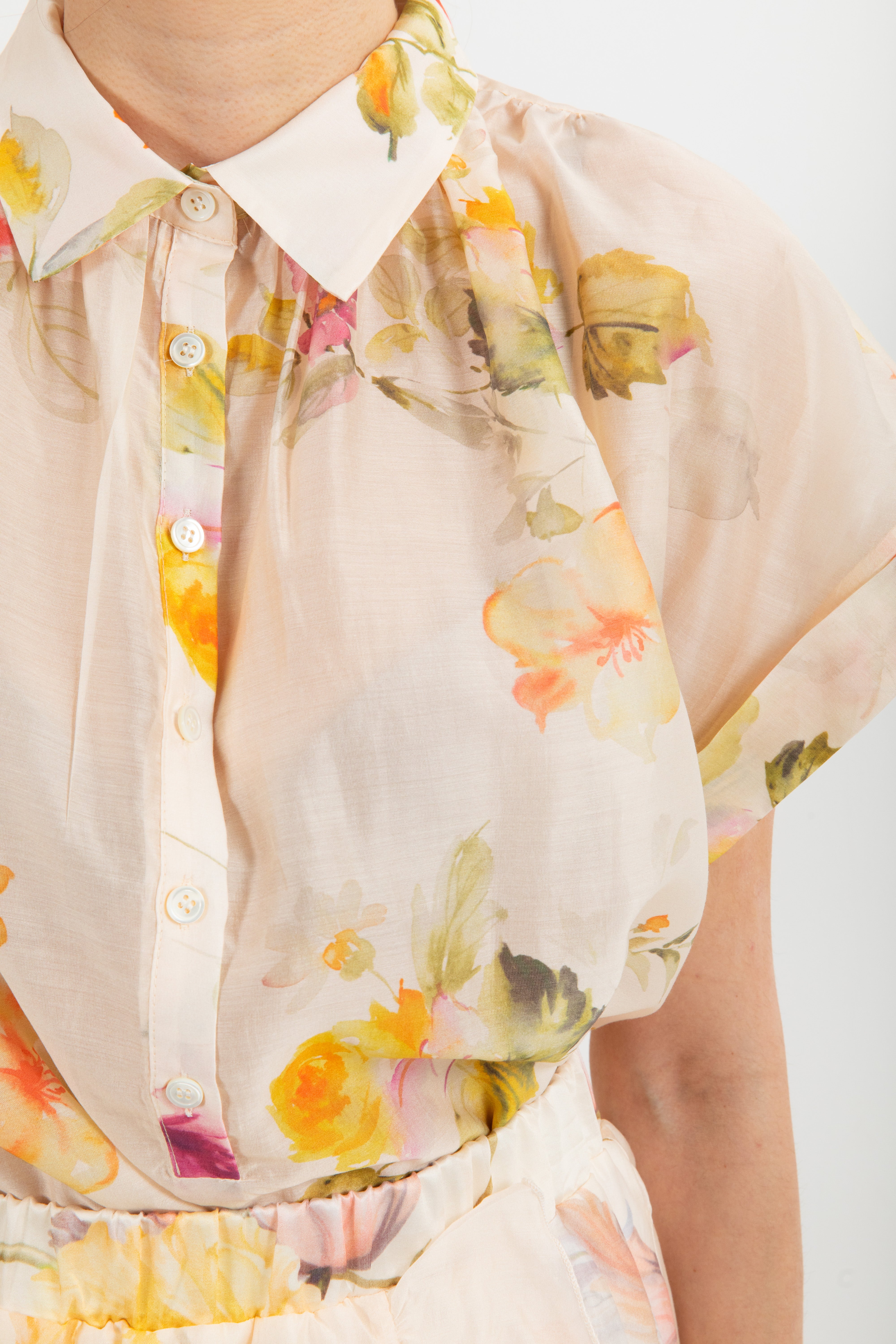 Camicia a manica corta in lyocell fantasia flowers ViCOLO