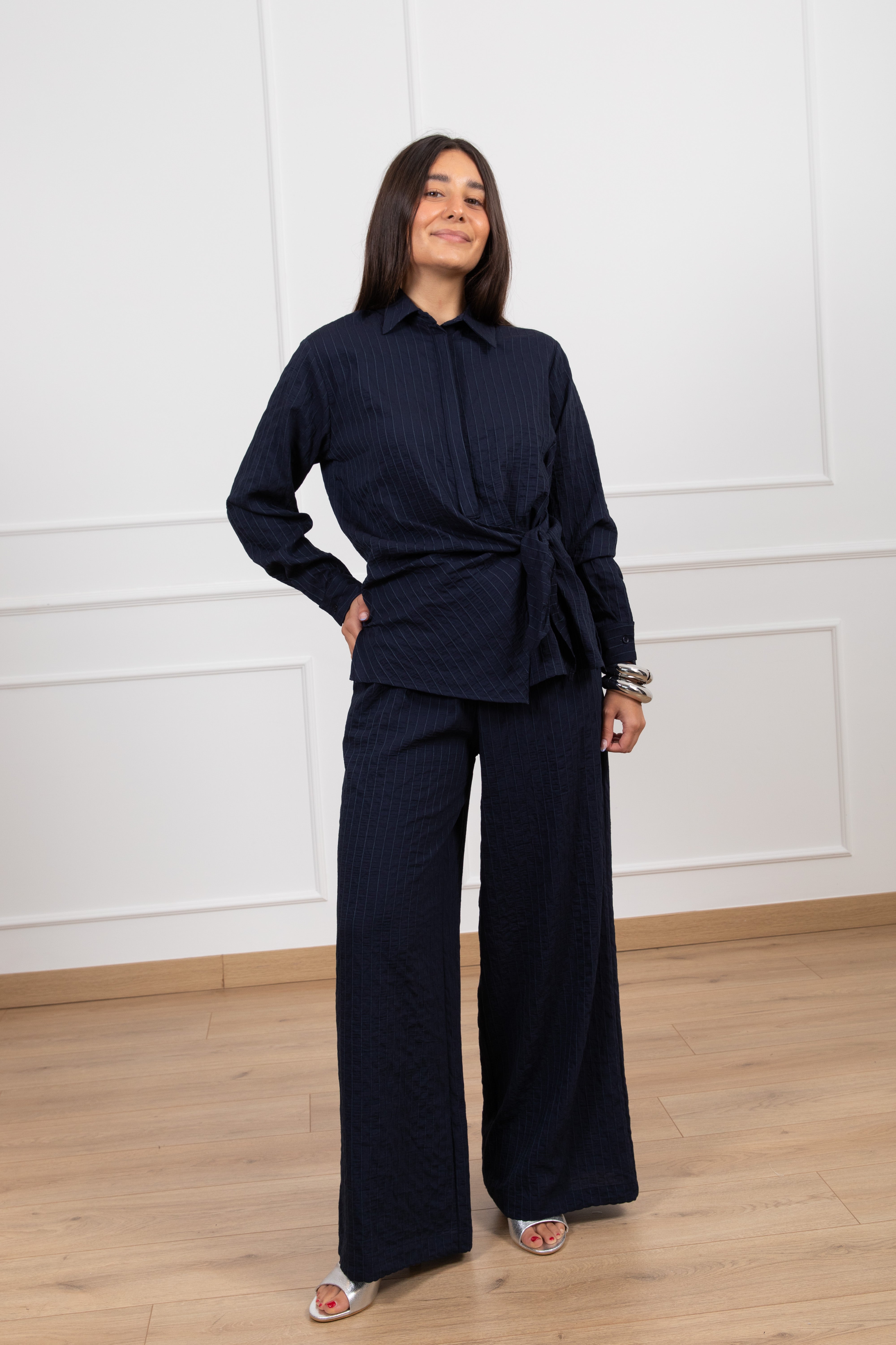 Pantalone trama gessata a rilievo con elastico Susy Mix
