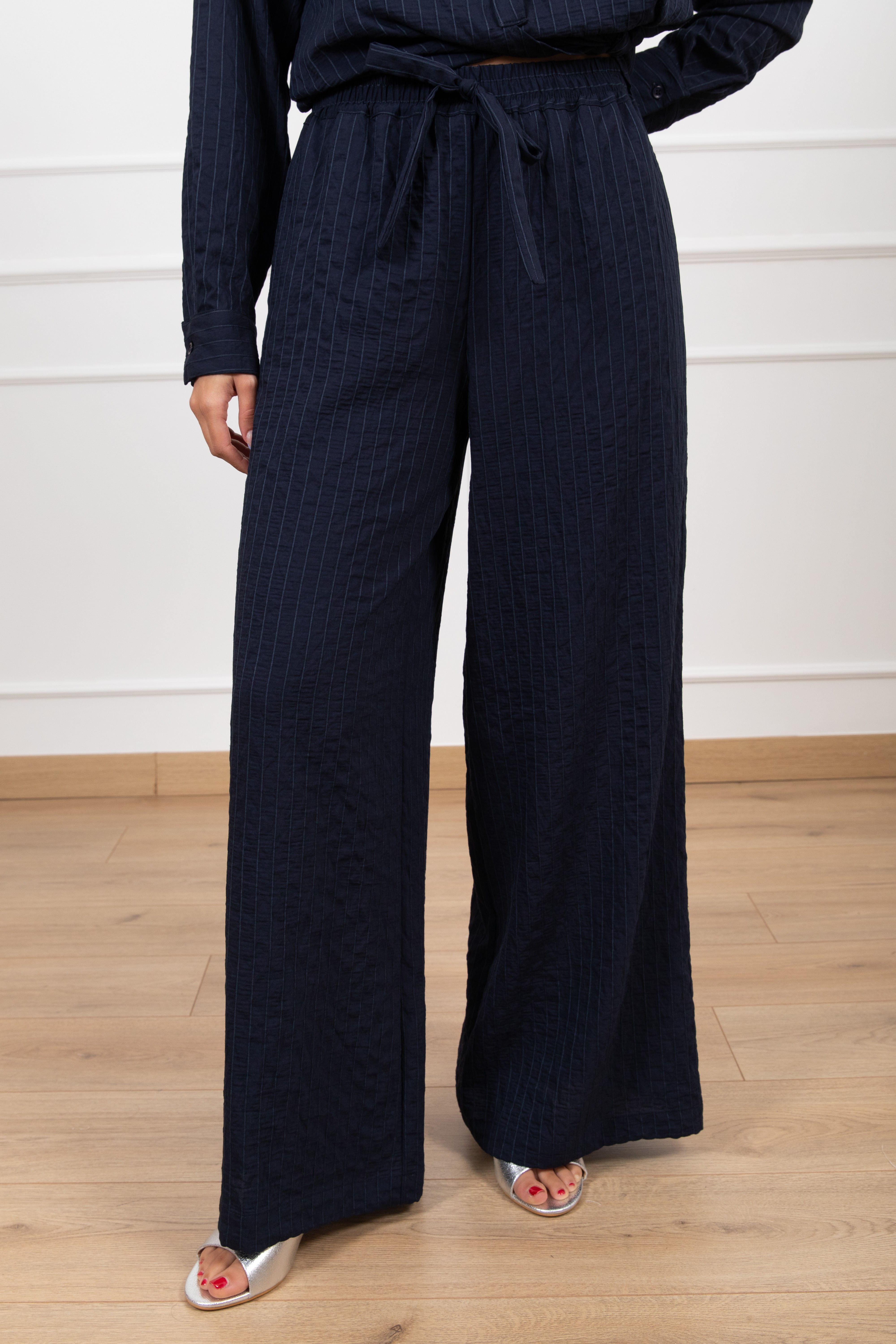 Pantalone trama gessata a rilievo con elastico Susy Mix