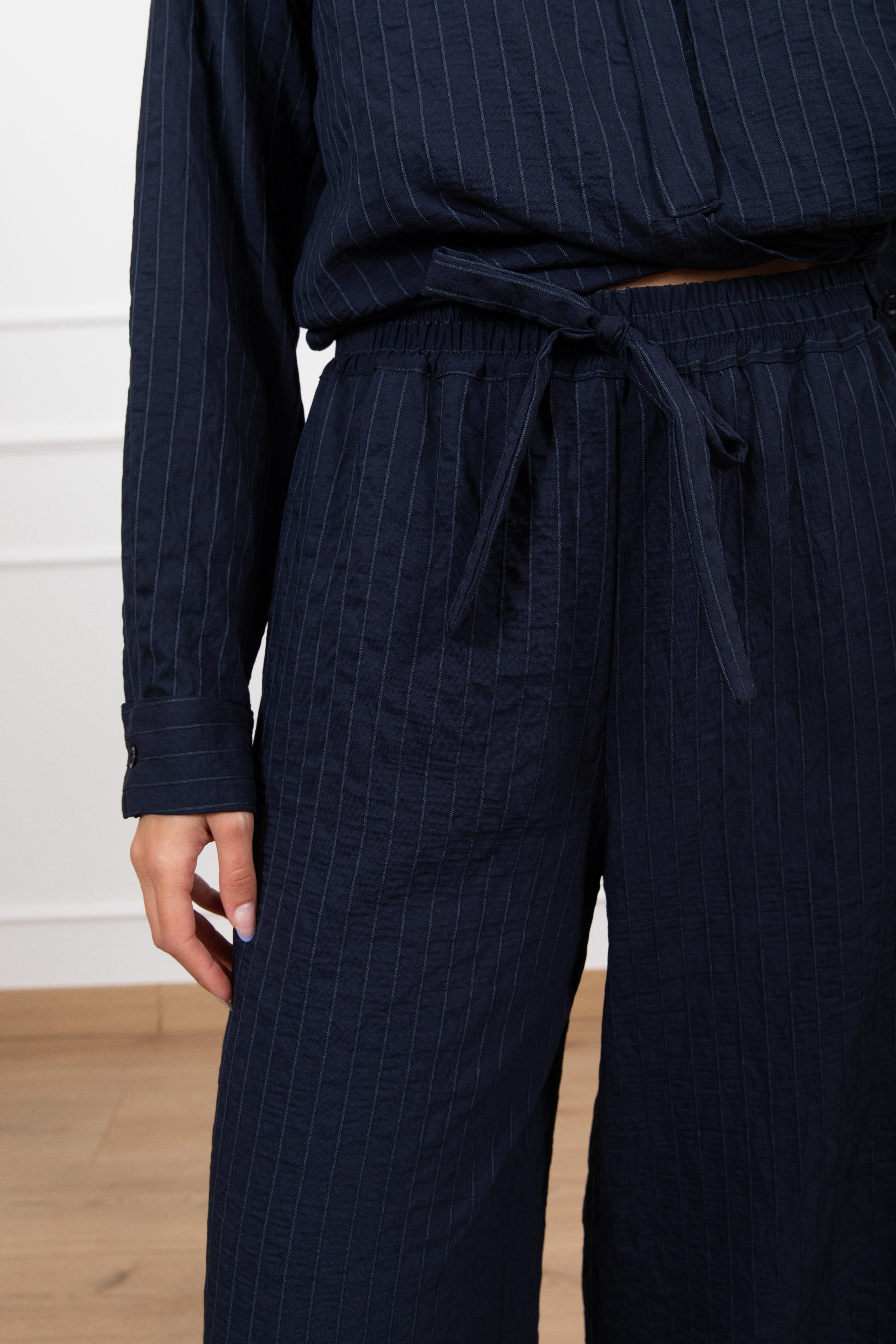 Pantalone trama gessata a rilievo con elastico Susy Mix