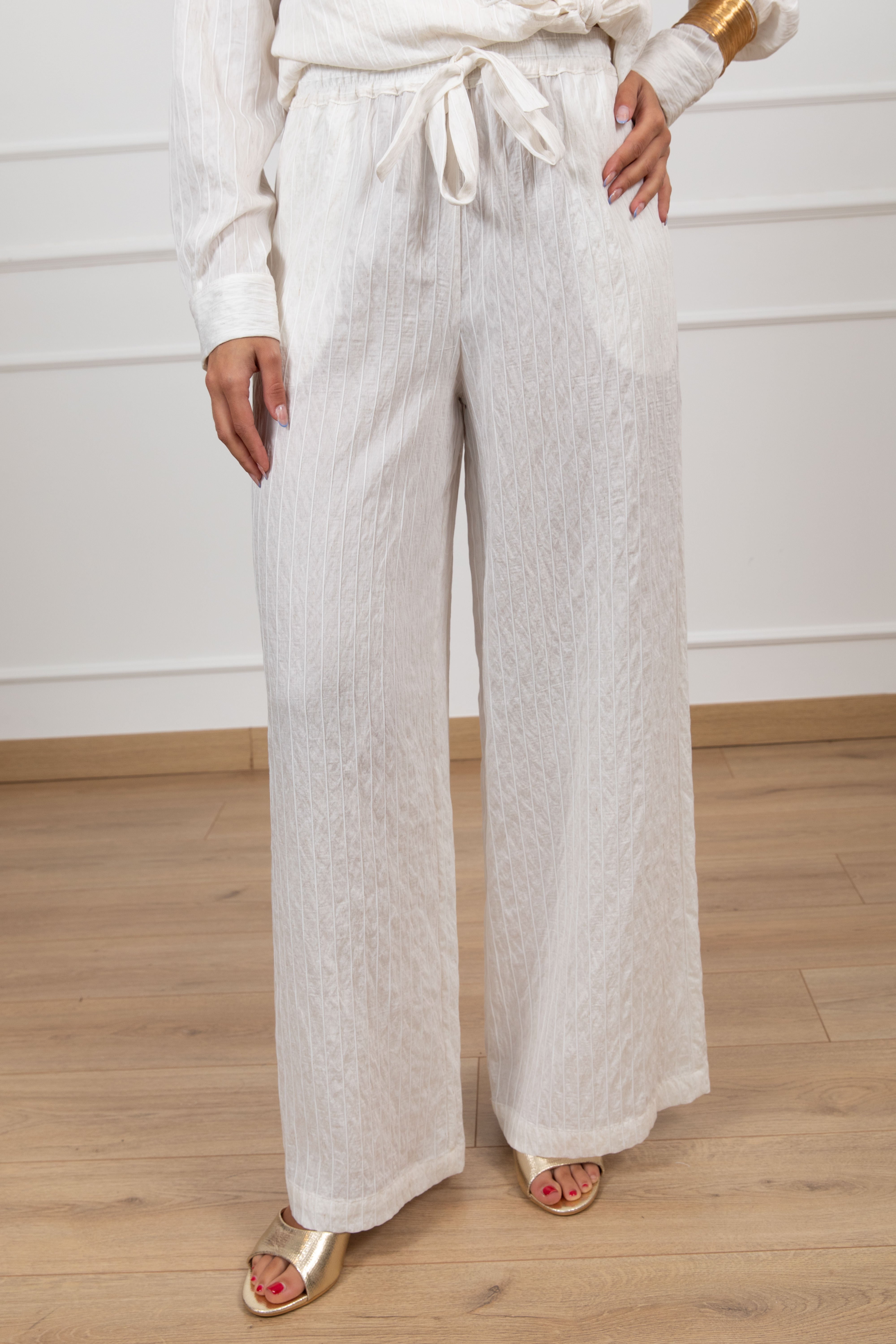 Pantalone trama gessata a rilievo con elastico Susy Mix