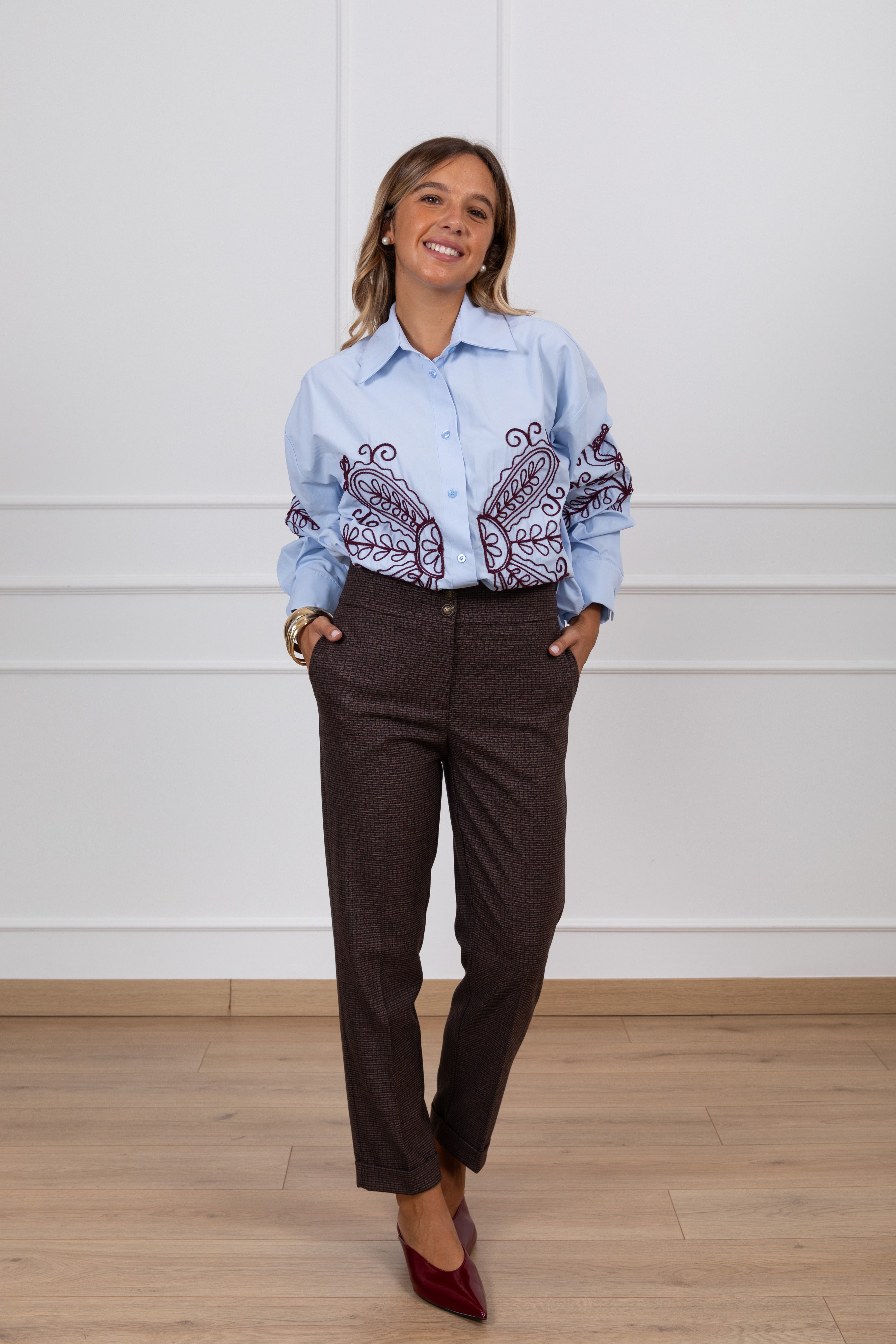 Pantalone micro-check con baschina ViCOLO