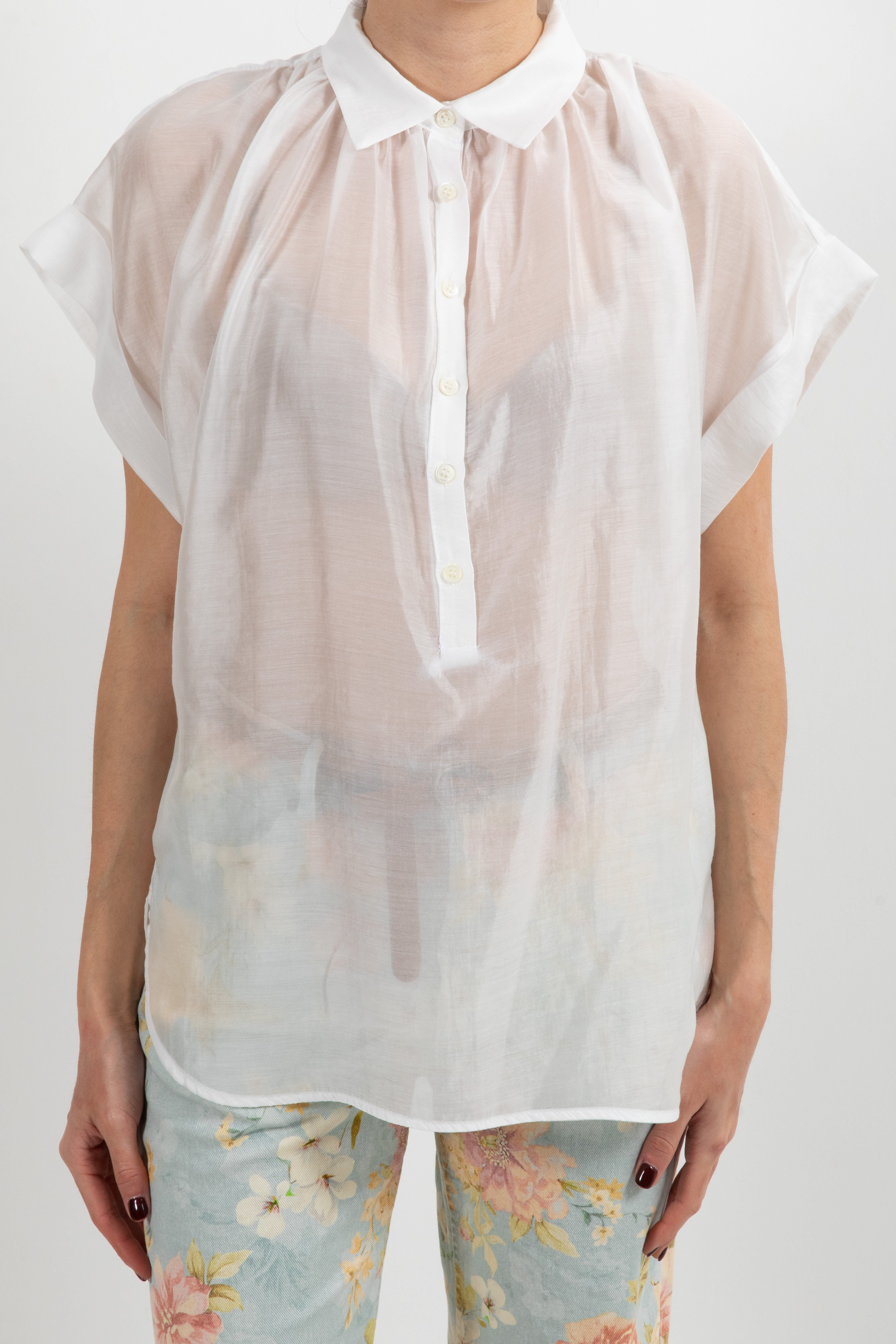 Blusa tinta unita a manica corta in lyocell ViCOLO