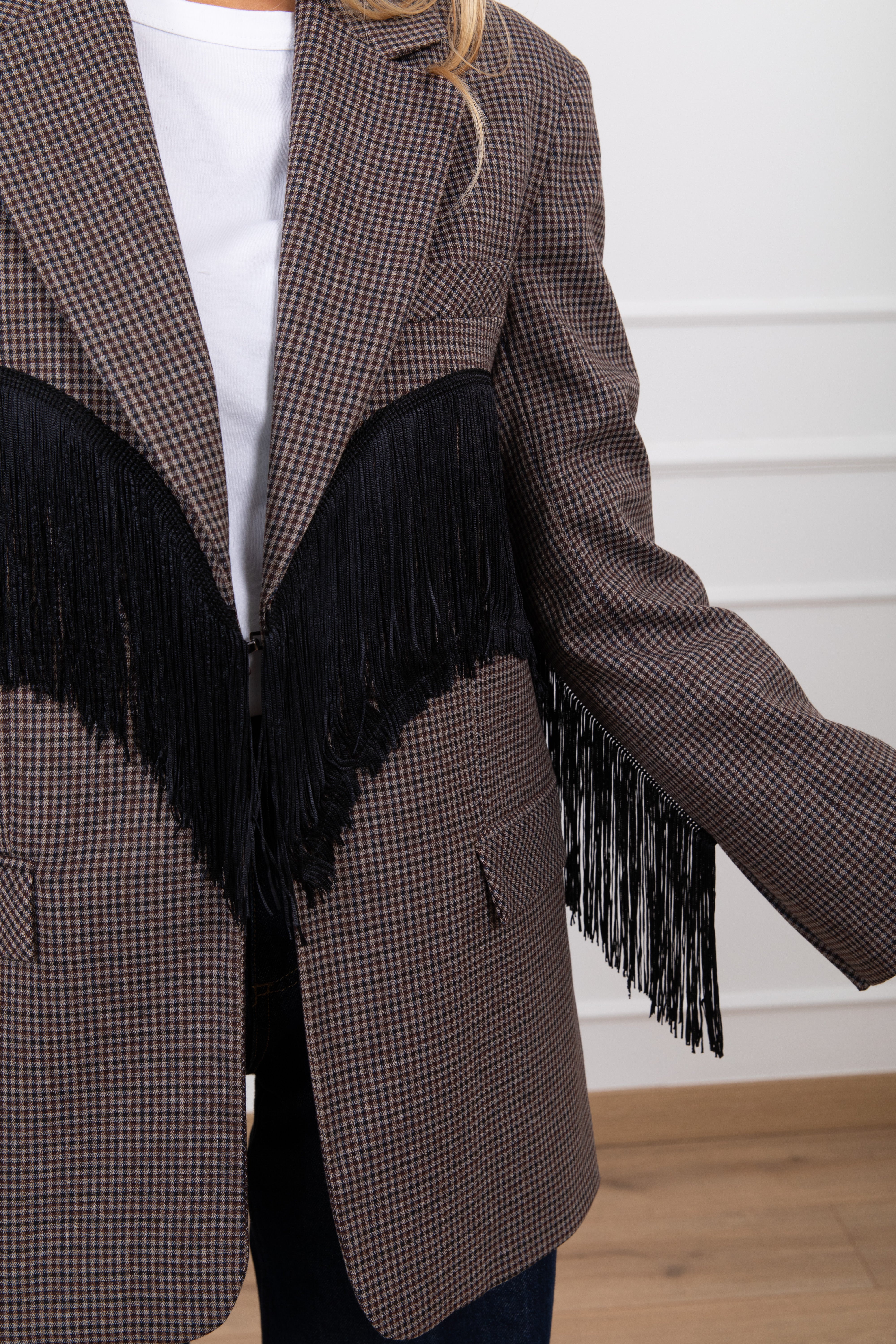 Giacca micro-check con frange ViCOLO
