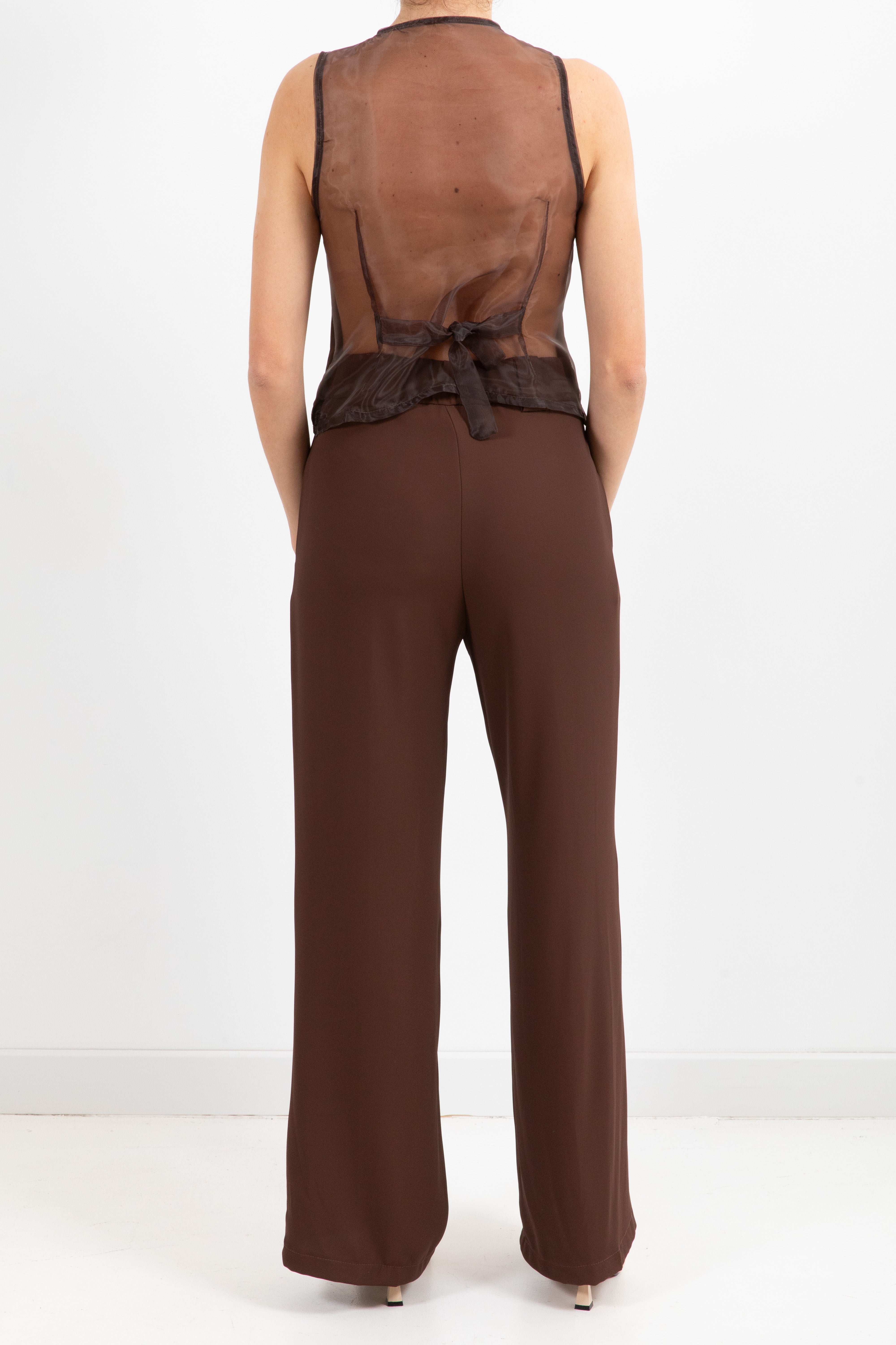 Coordinato tessuto fluido gilet con retro in organza e pantalone Susy Mix
