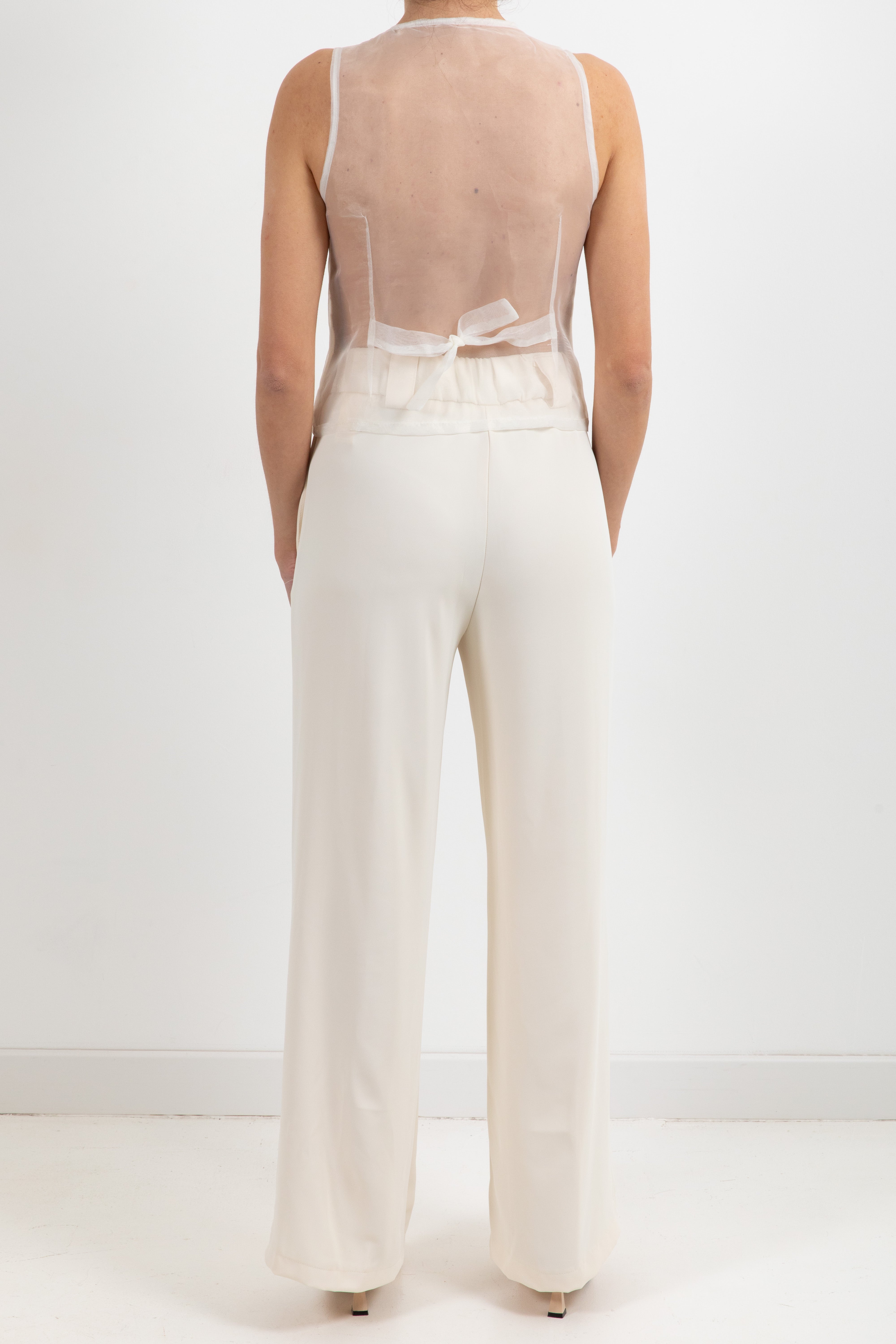 Coordinato tessuto fluido gilet con retro in organza e pantalone Susy Mix