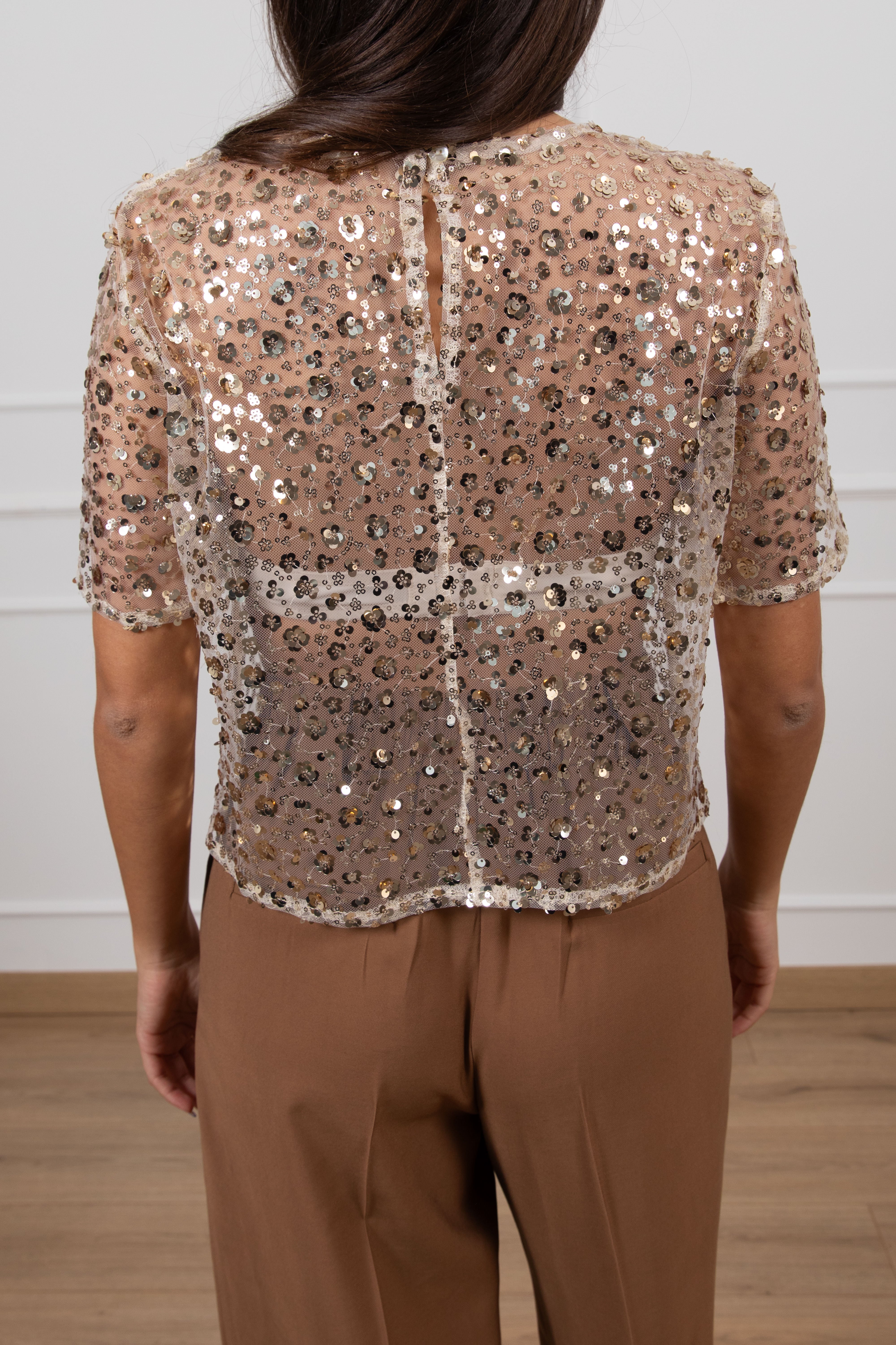 Blusa manica corta con ricamo paillettes ViCOLO