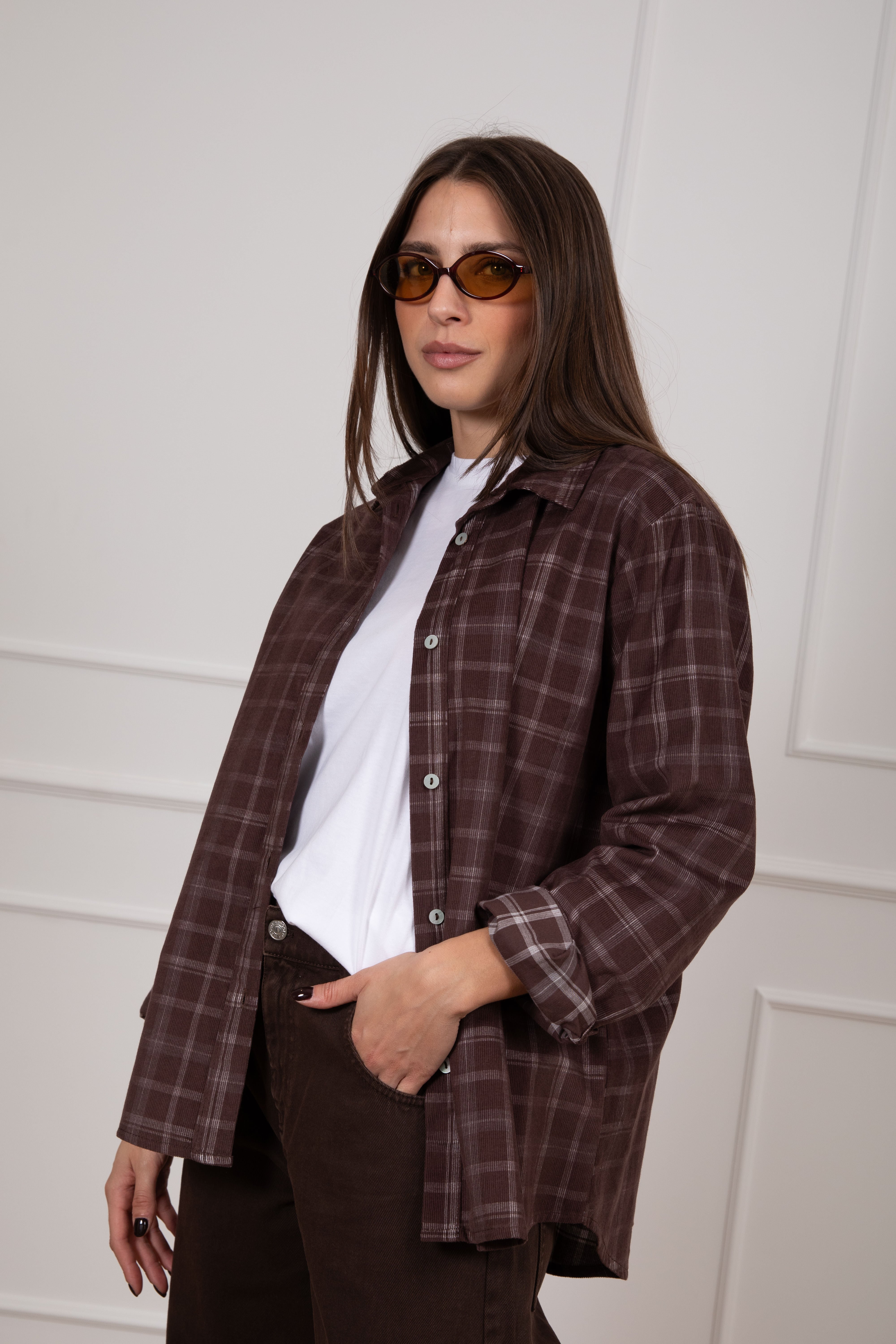Camicia check in velluto millerighe Susy Mix