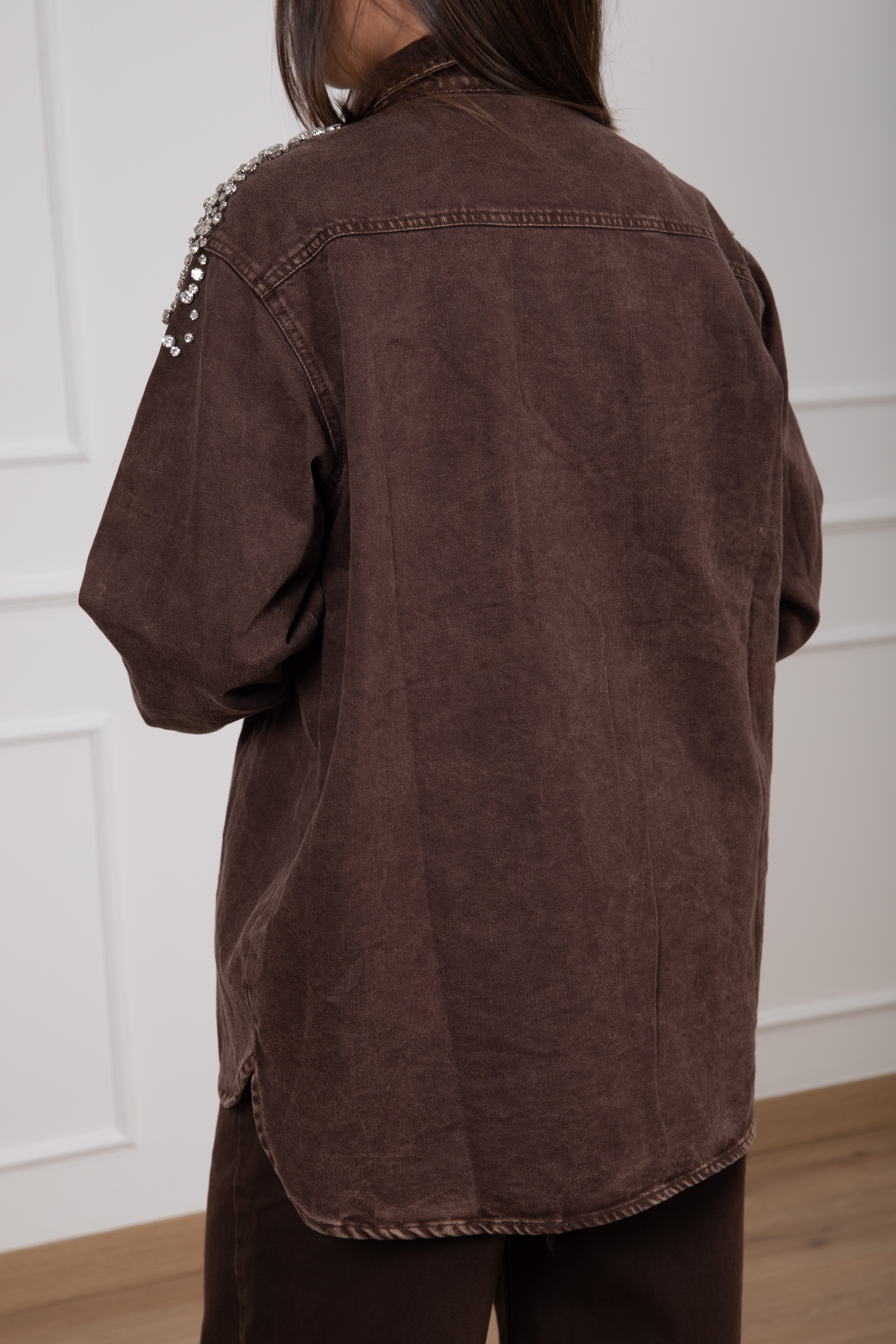Camicia over-size in jeans con applicazioni gioiello Susy Mix