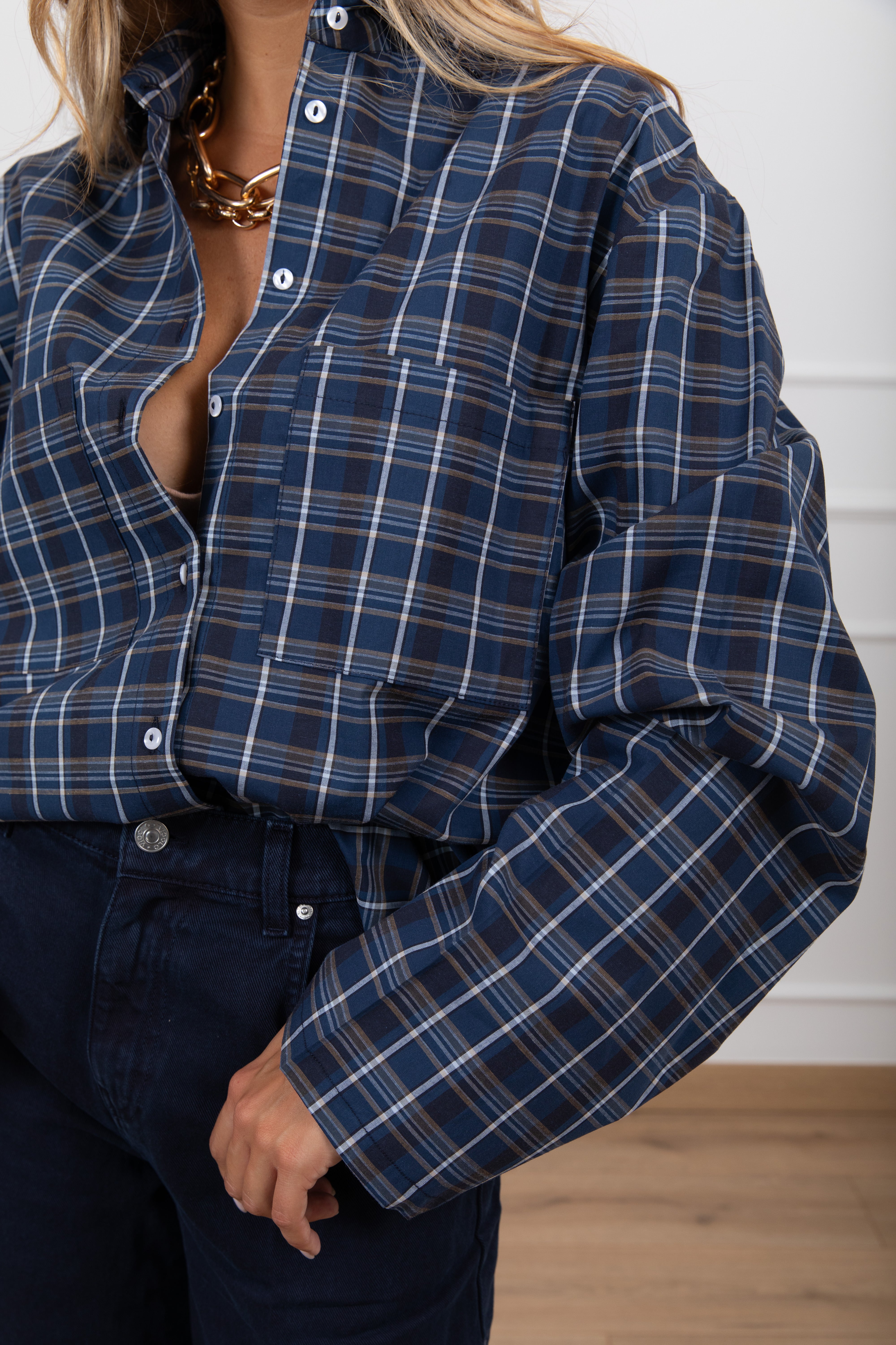 Camicia over-size check variante blu Haveone