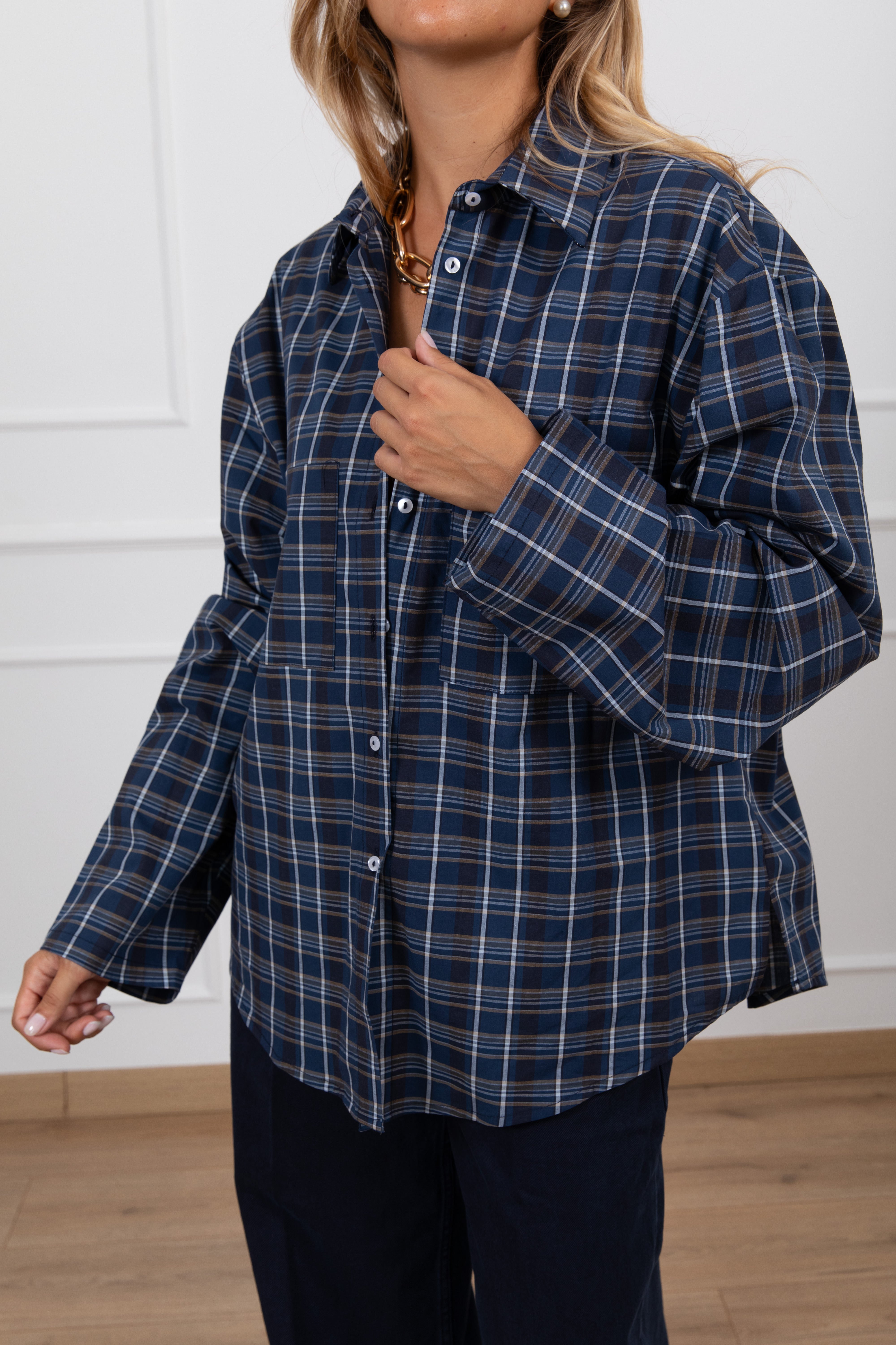 Camicia over-size check variante blu Haveone