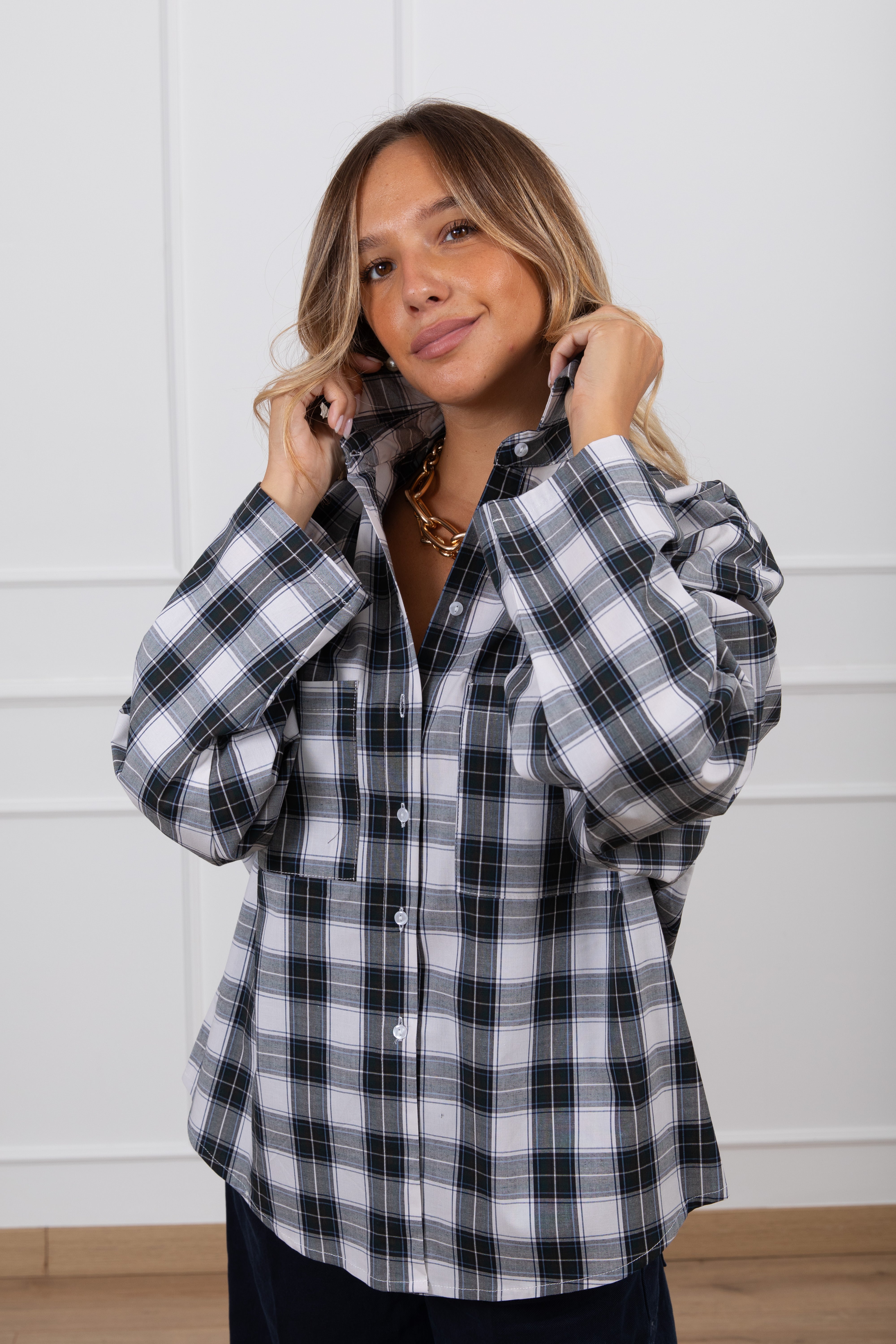 Camicia over-size check variante verde Haveone