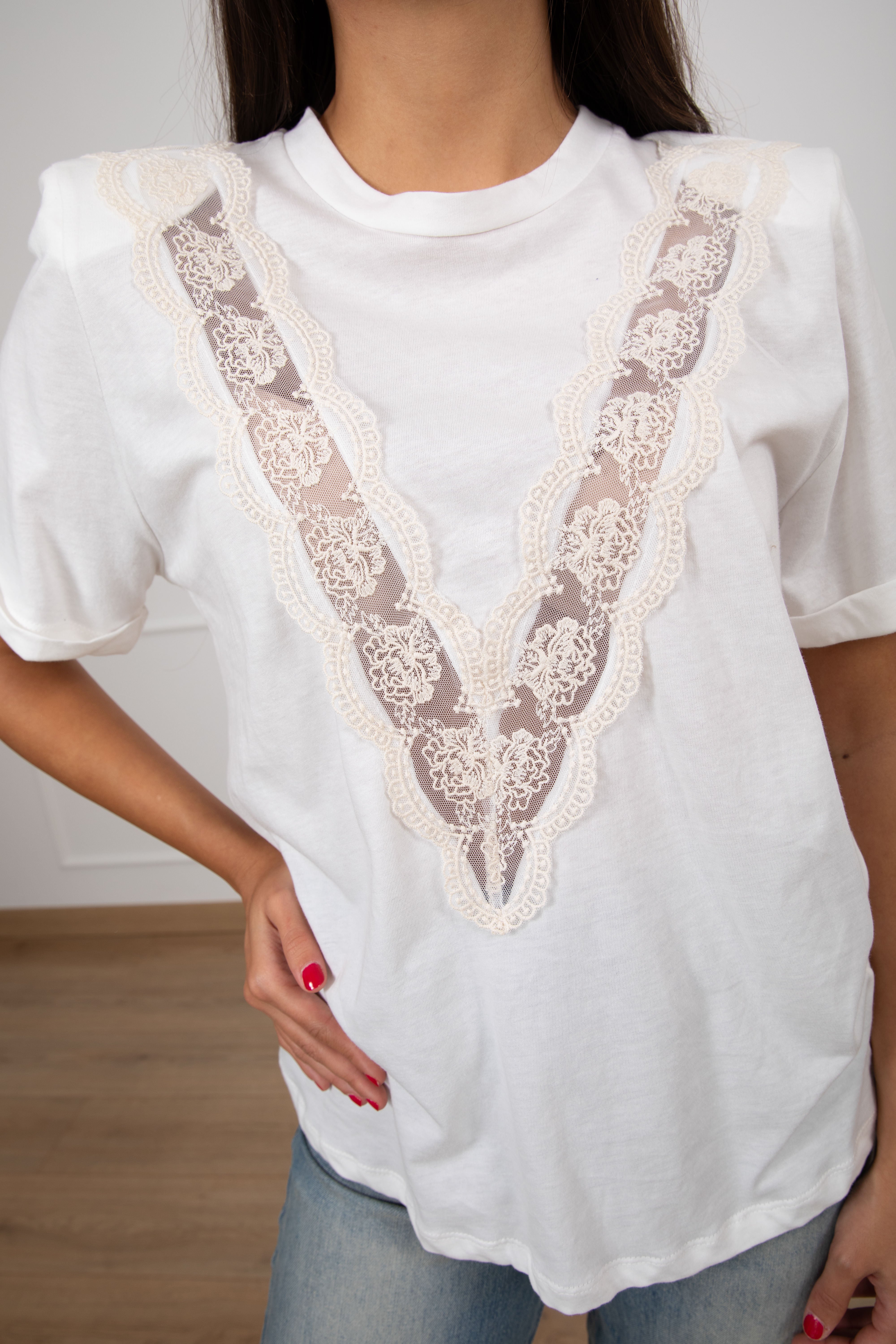 T-shirt con inserti in pizzo Motel
