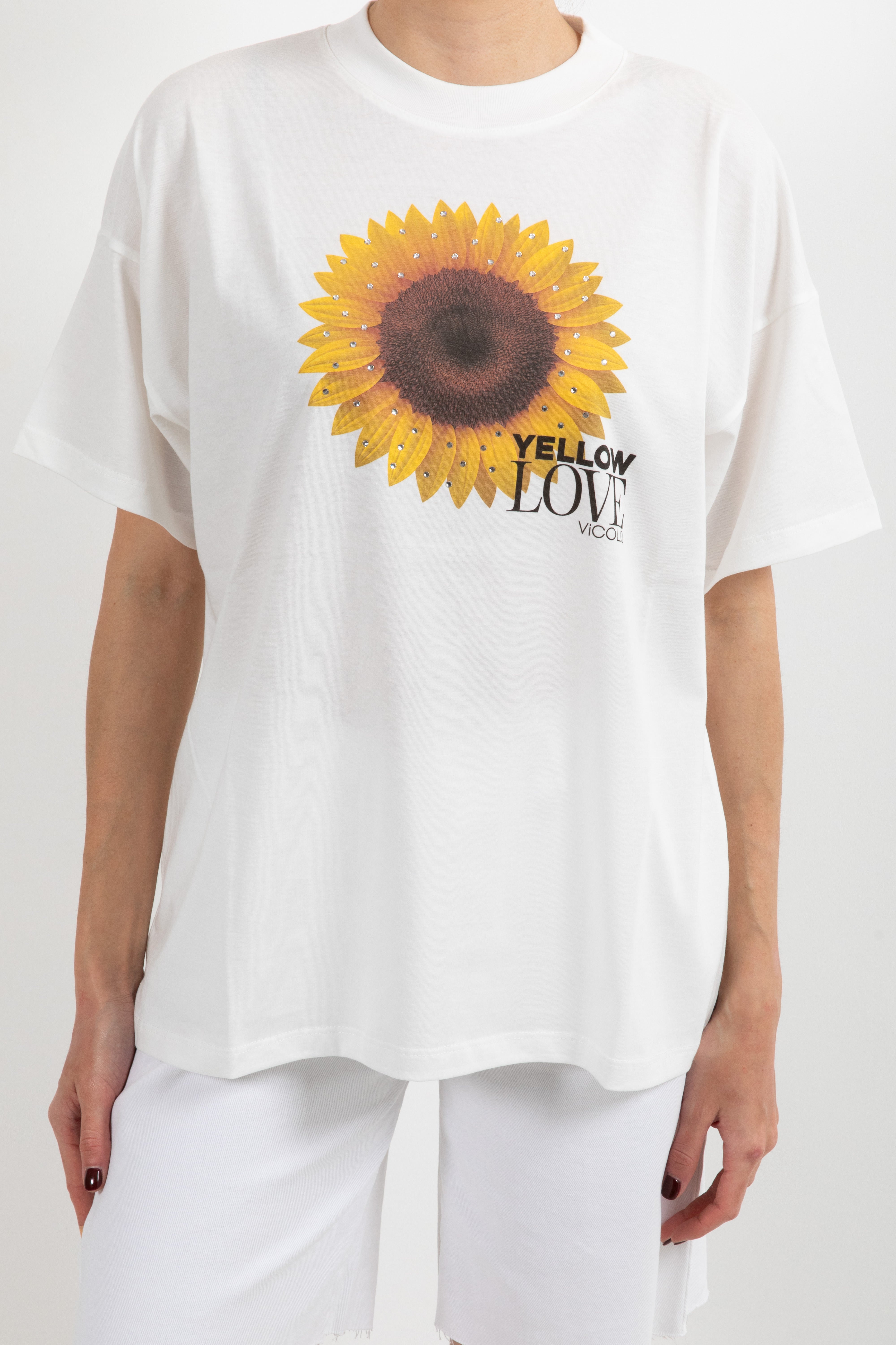 T-shirt over-size "Yellow love" flowers ViCOLO