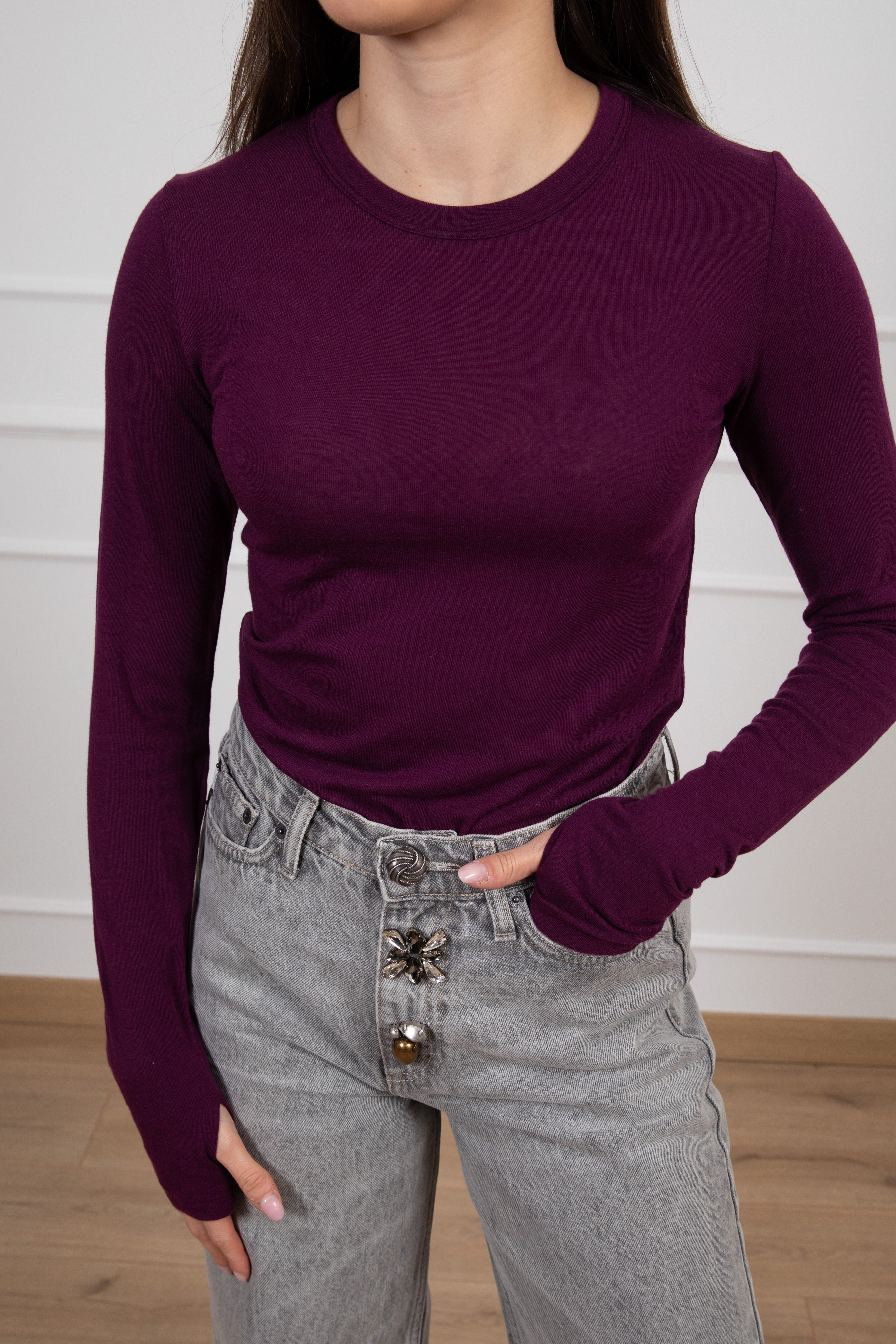 Maglia girocollo sottile in lana e modal ViCOLO