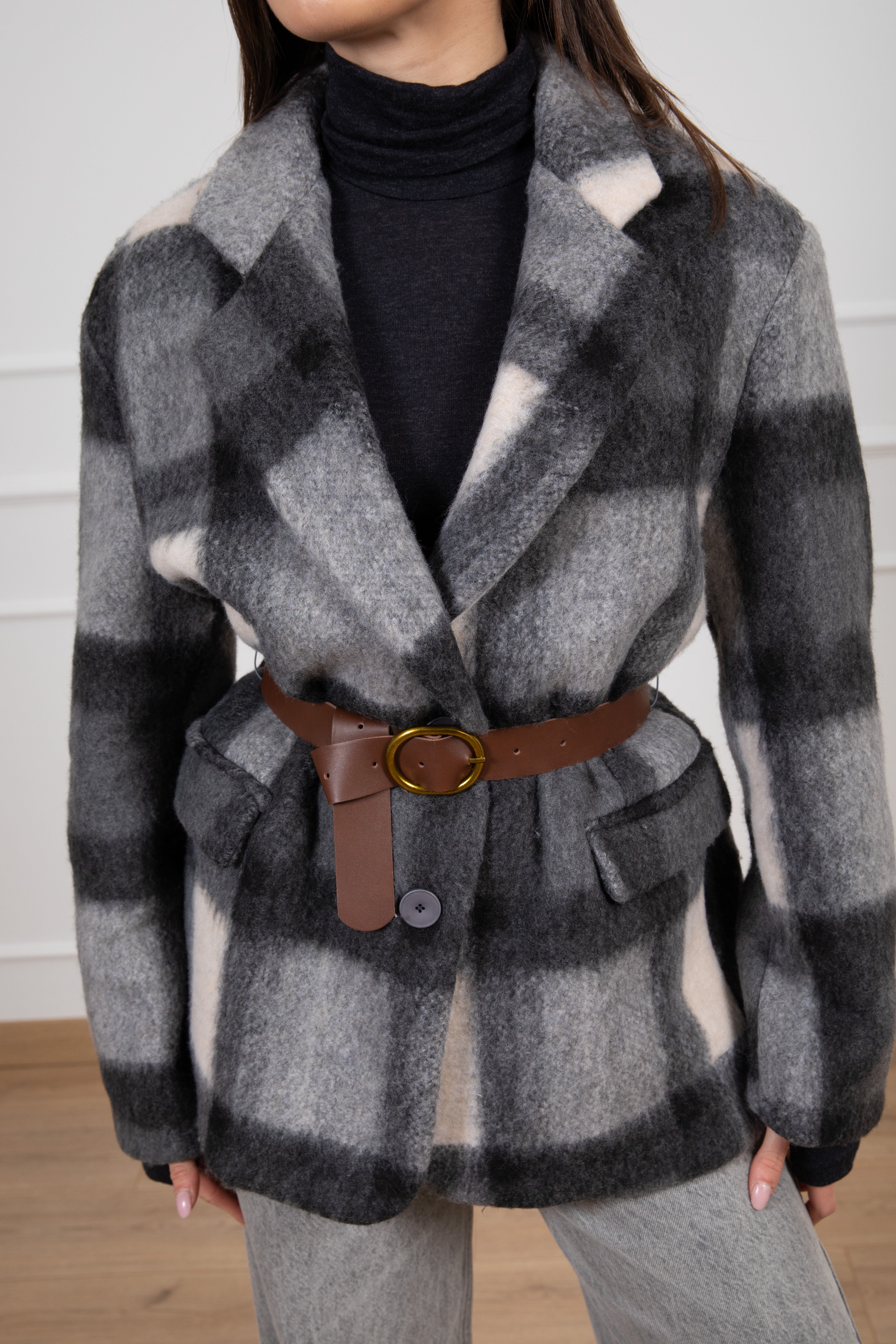 Giacca-cappotto a quadri con cintura ViCOLO