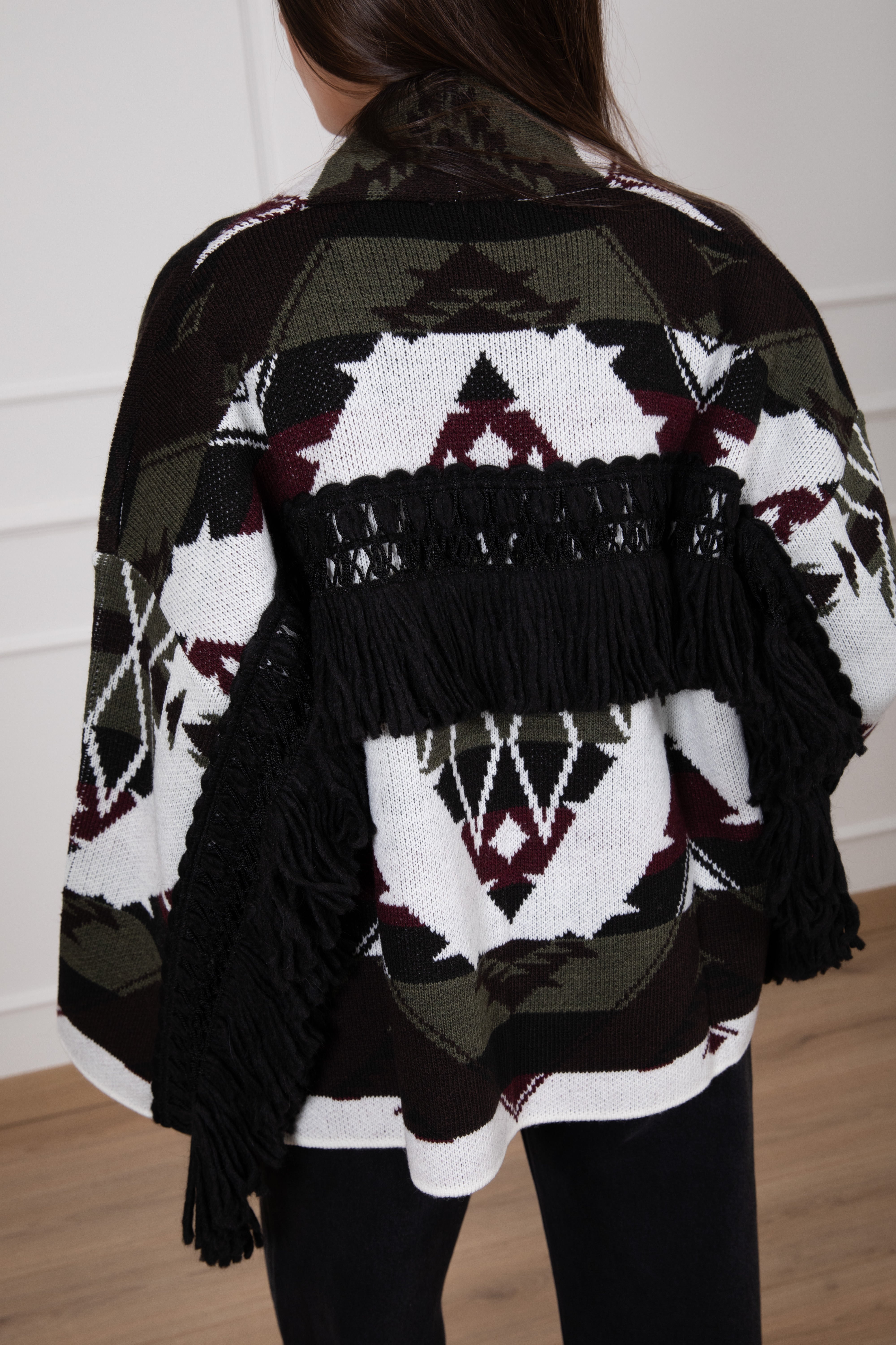 Cardigan motivo etnico con frange ViCOLO