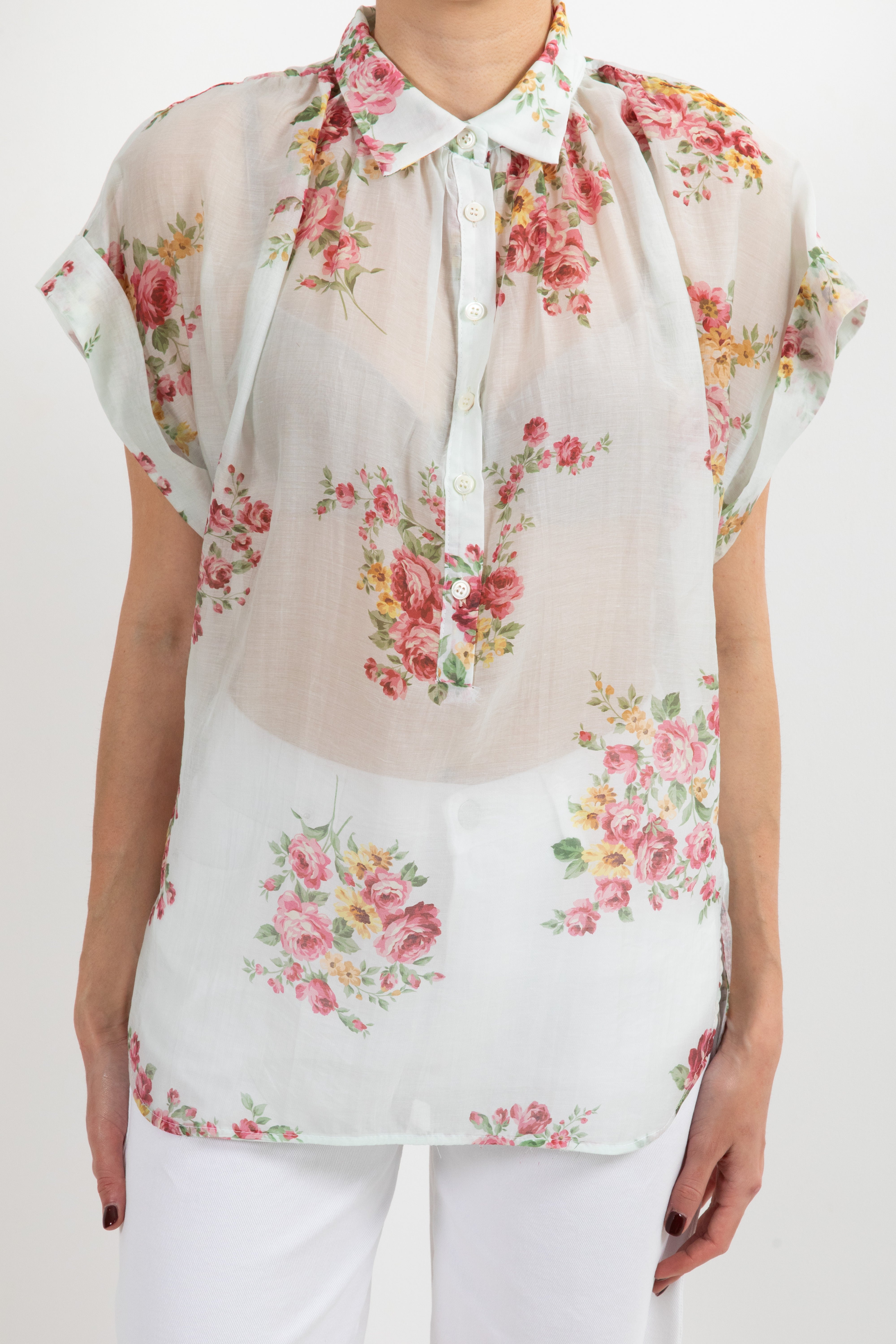 Camicia a manica corta in lyocell fantasia fiore tabacco ViCOLO