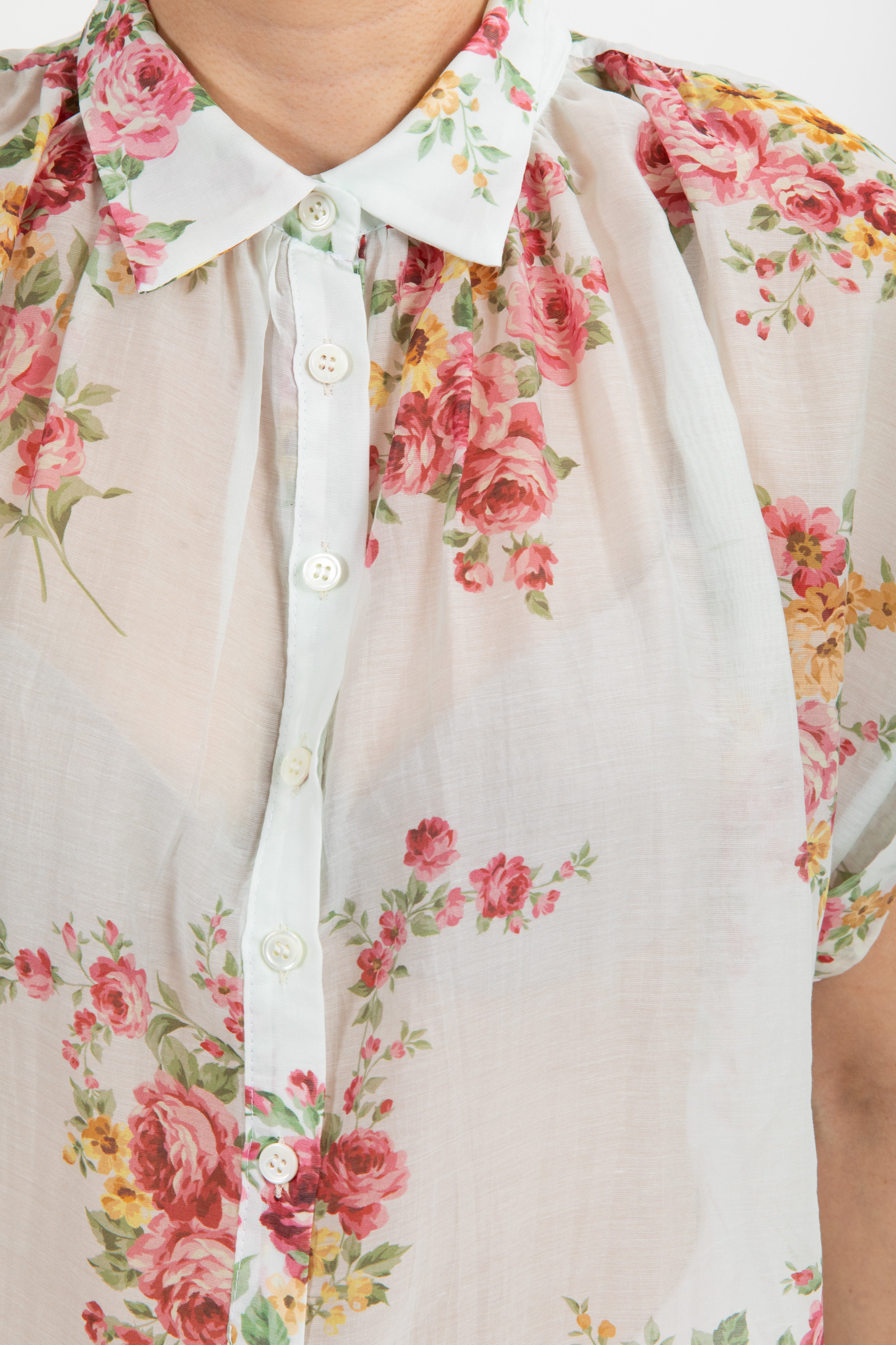 Camicia a manica corta in lyocell fantasia fiore tabacco ViCOLO