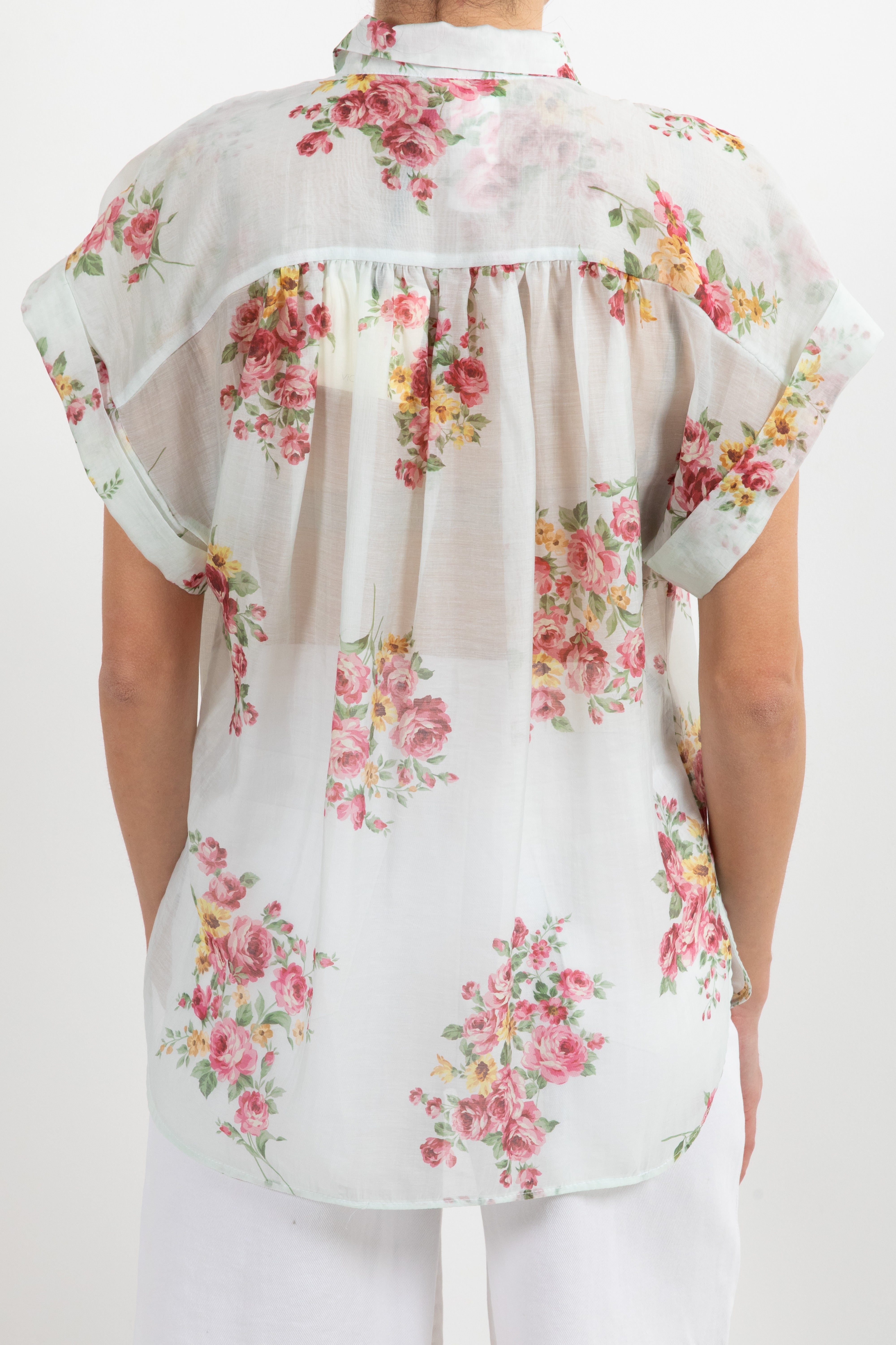 Camicia a manica corta in lyocell fantasia fiore tabacco ViCOLO