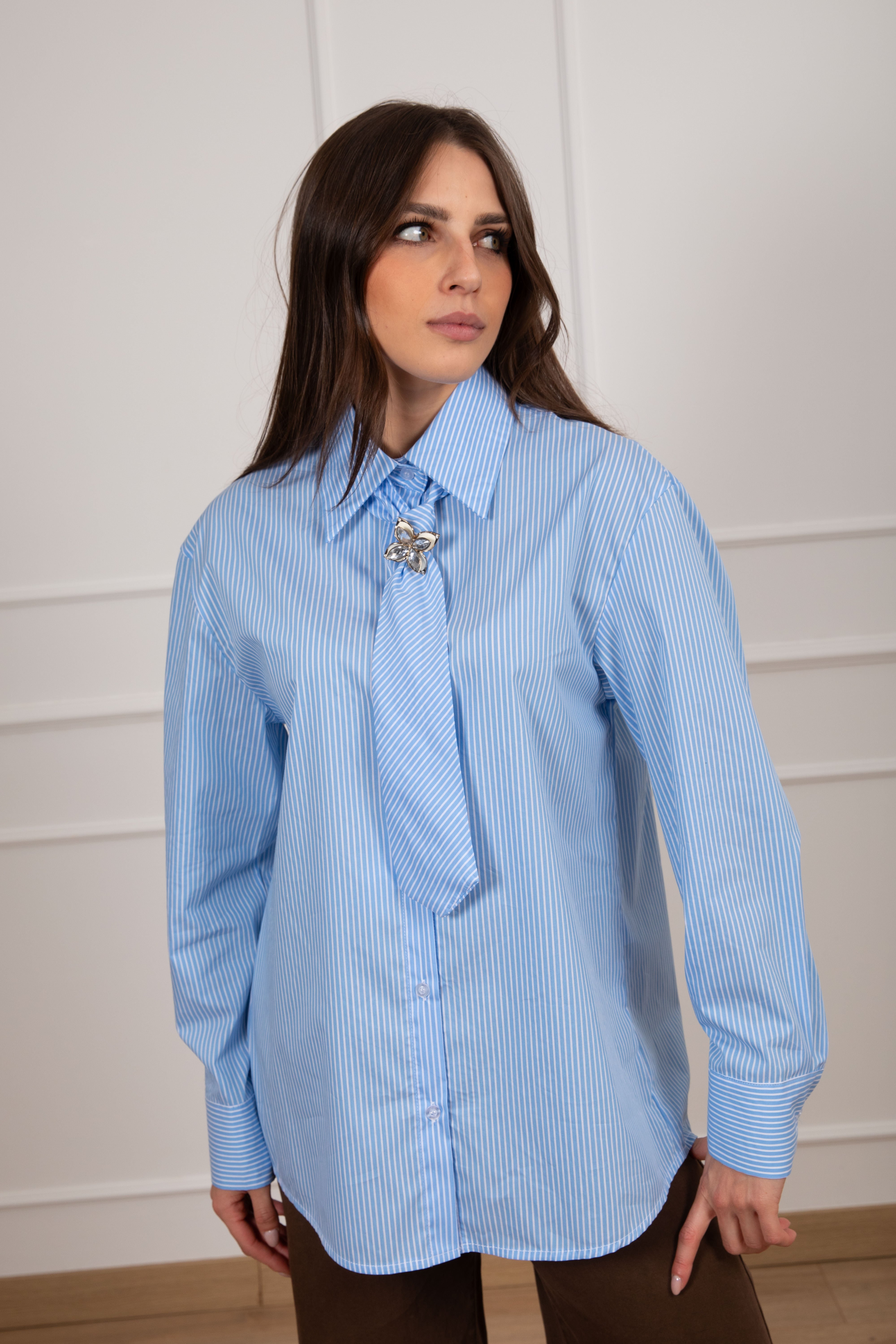 Camicia bacchettata cotone con cravatta ViCOLO