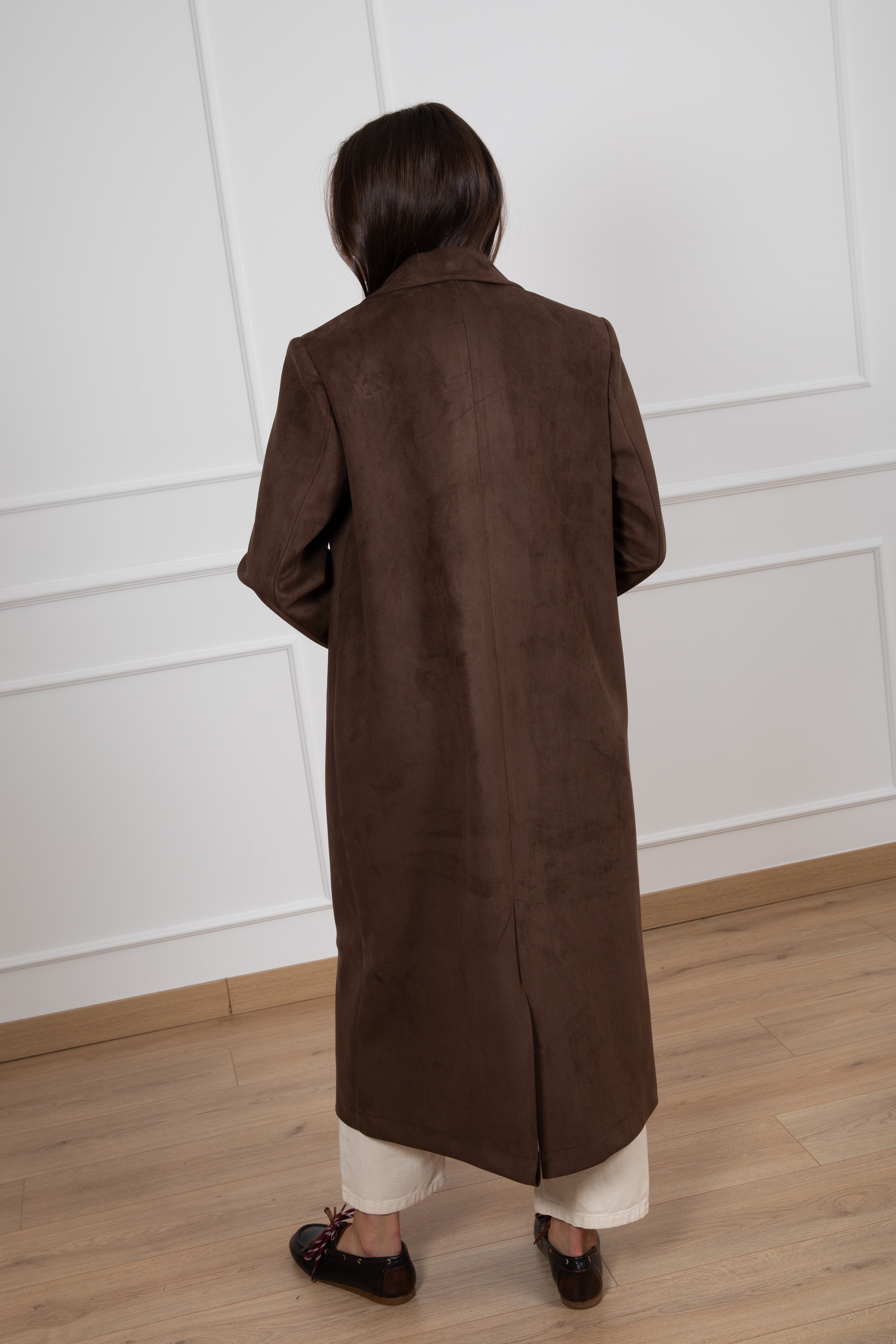 Cappotto in eco-camoscio con frange Susy Mix