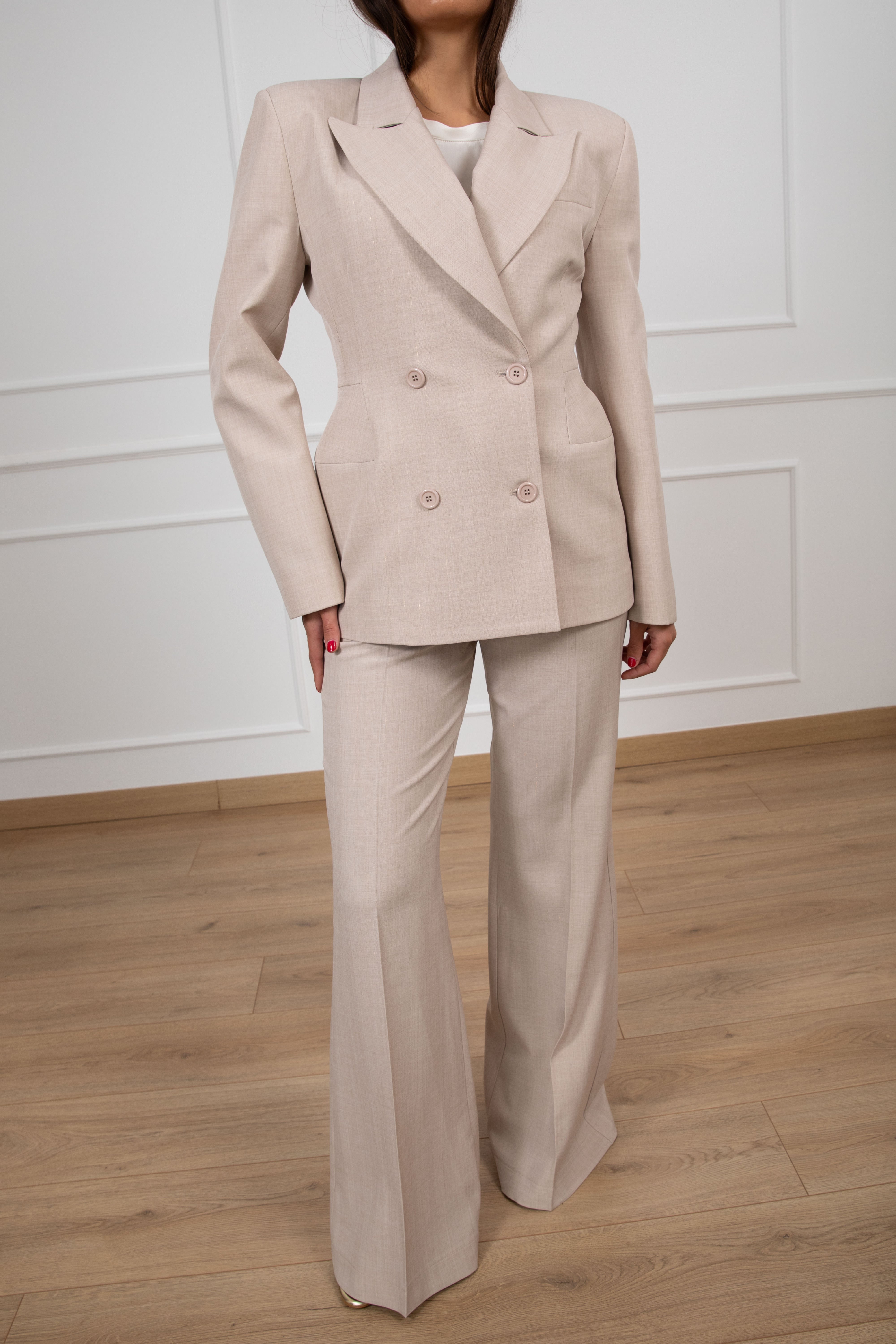 Tailleur giacca doppio-petto avvitata e pantalone gamba larga Dixie