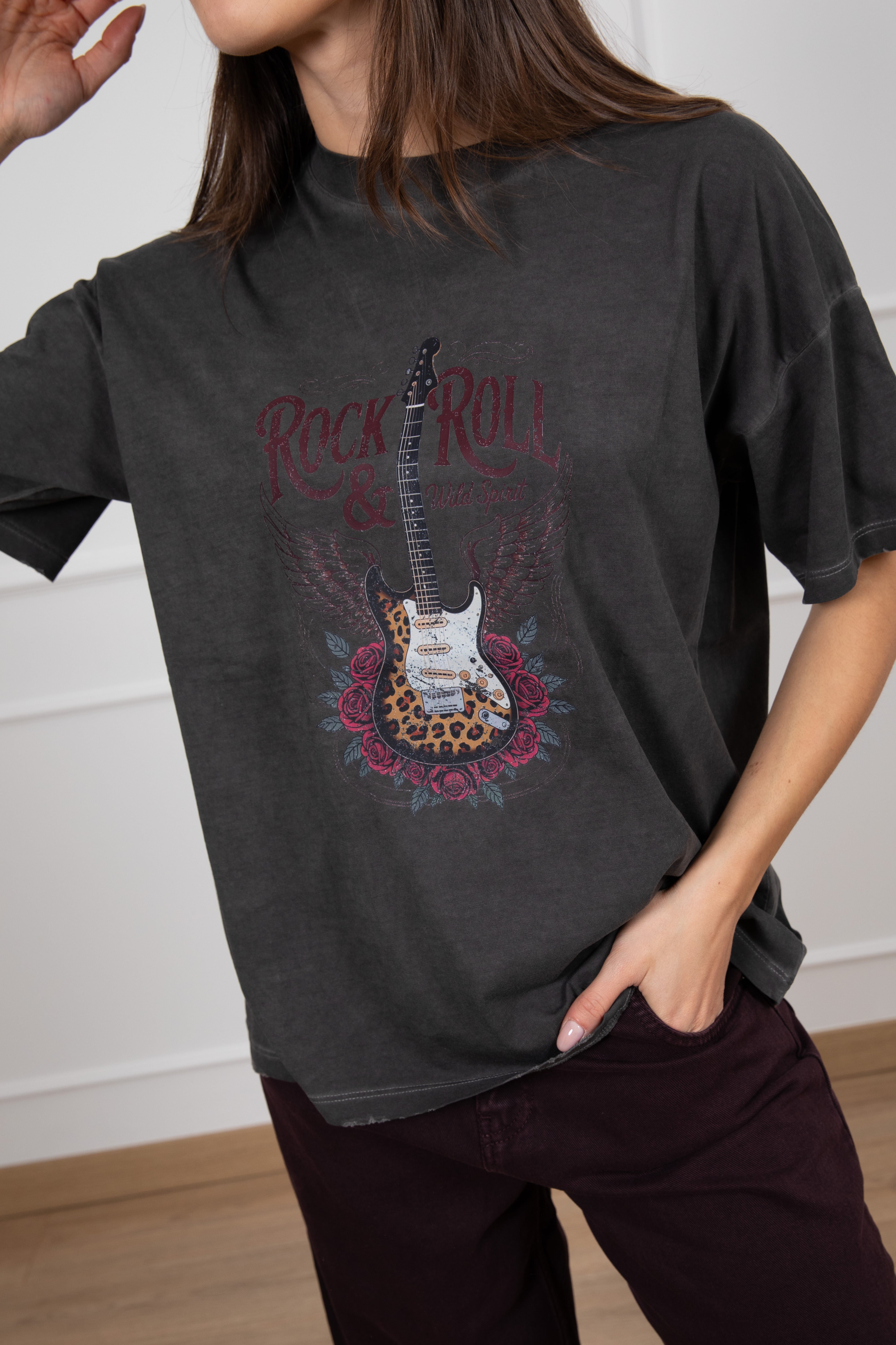 T-shirt stone washed "Rock and roll, wild spirit" ViCOLO