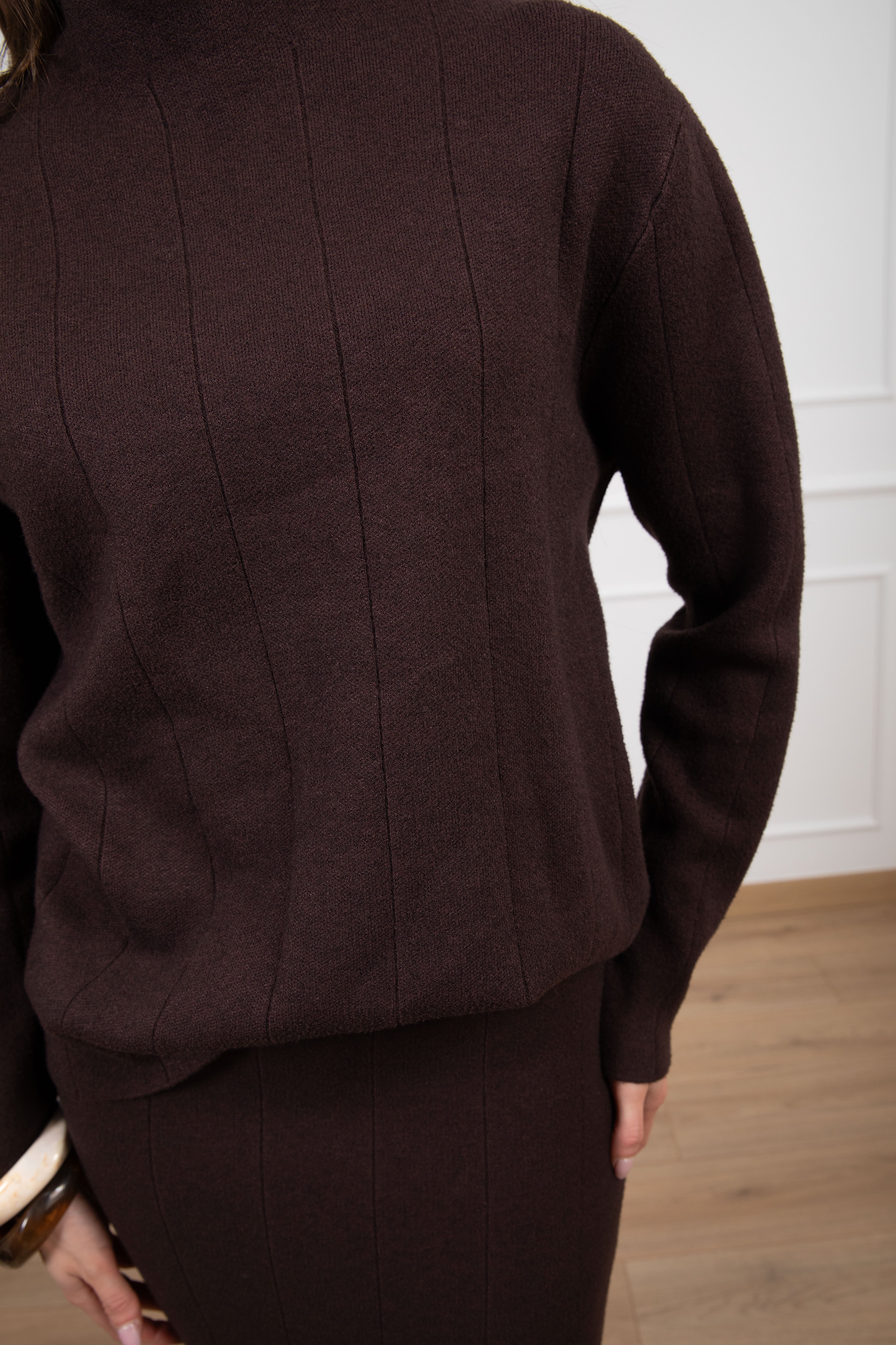 Coordinato pull mezzo-collo e gonna midi in maglia Susy Mix