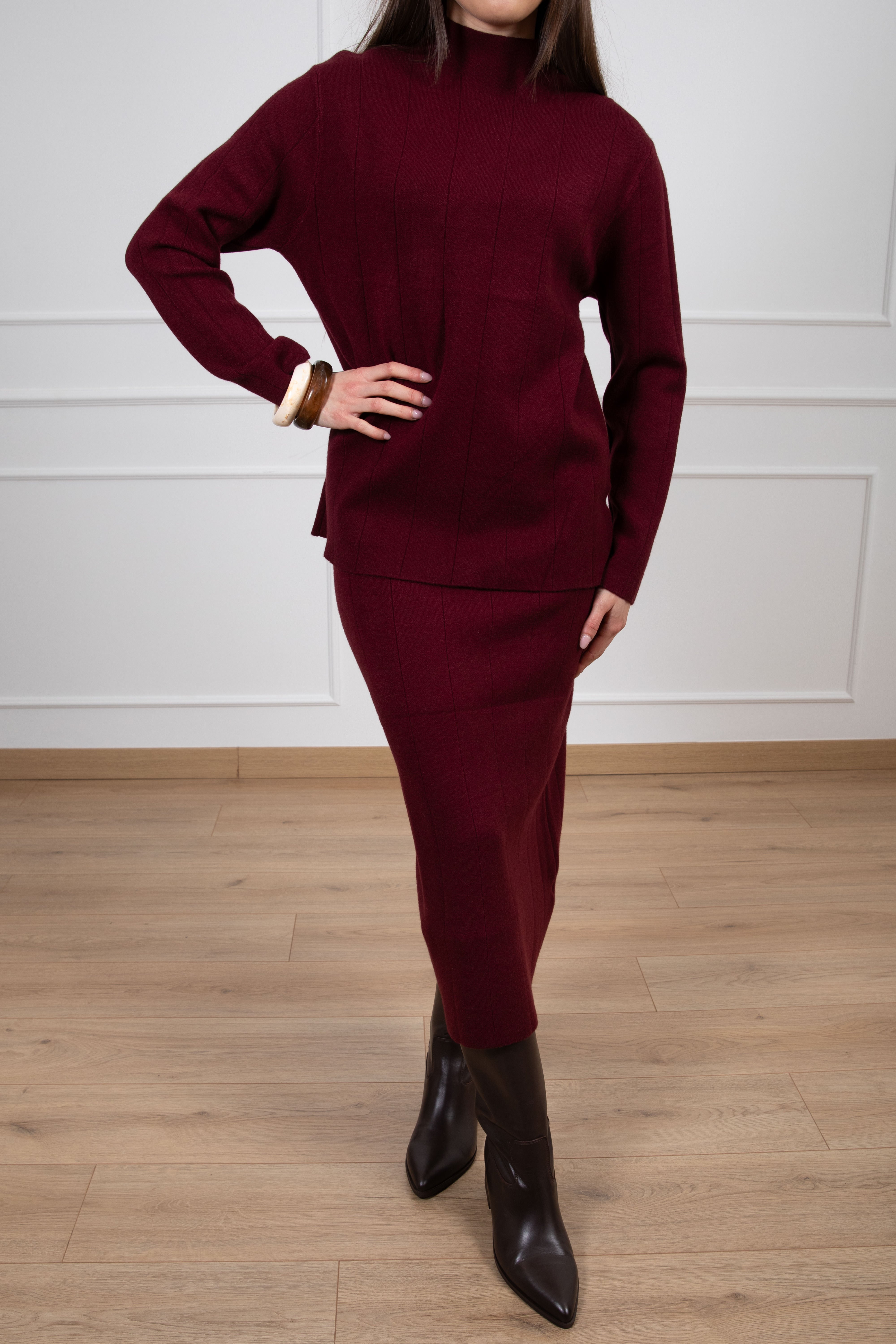 Coordinato pull mezzo-collo e gonna midi in maglia Susy Mix