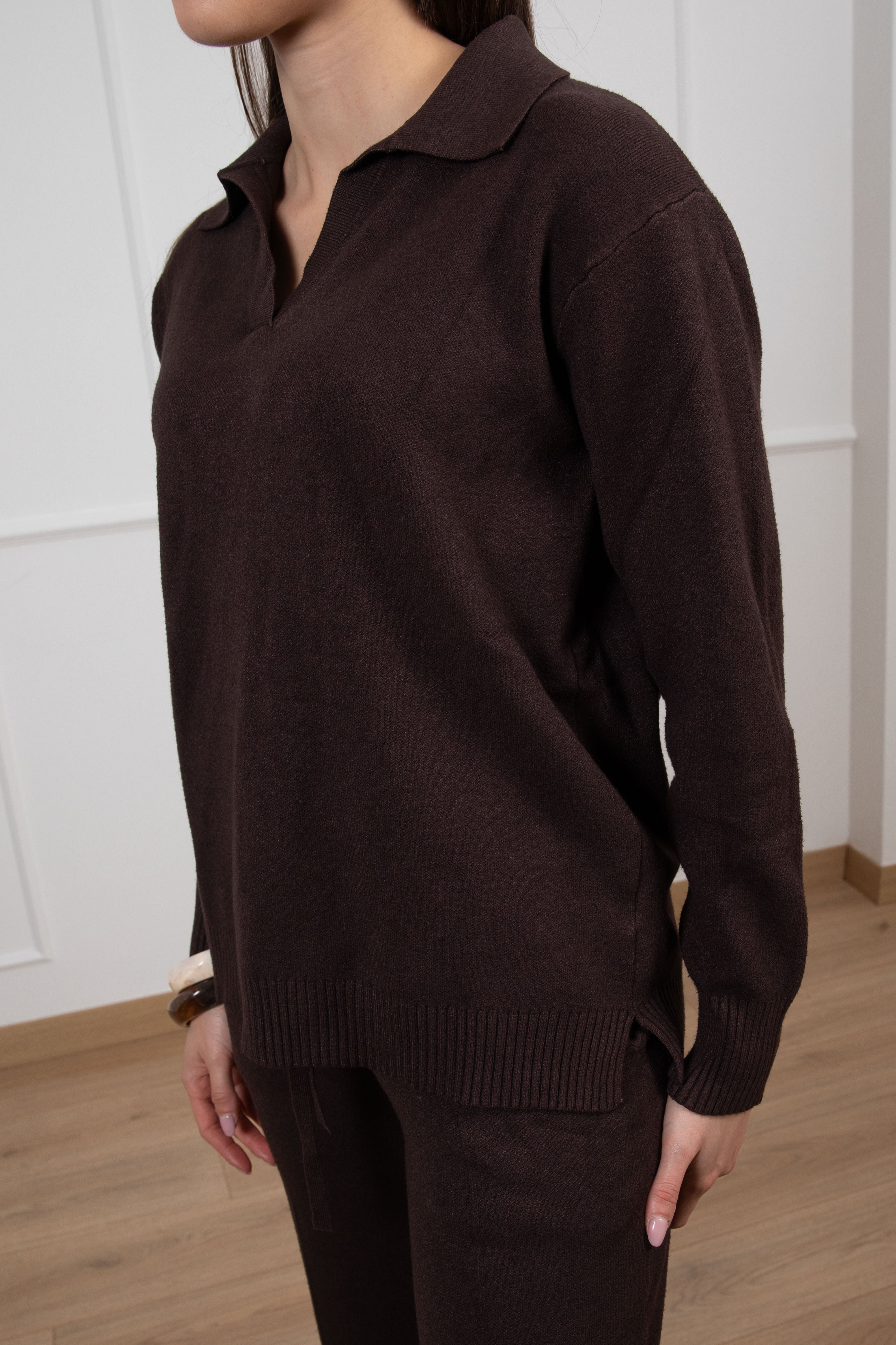 Coordinato polo e pantalone gamba dritta in maglia Susy Mix