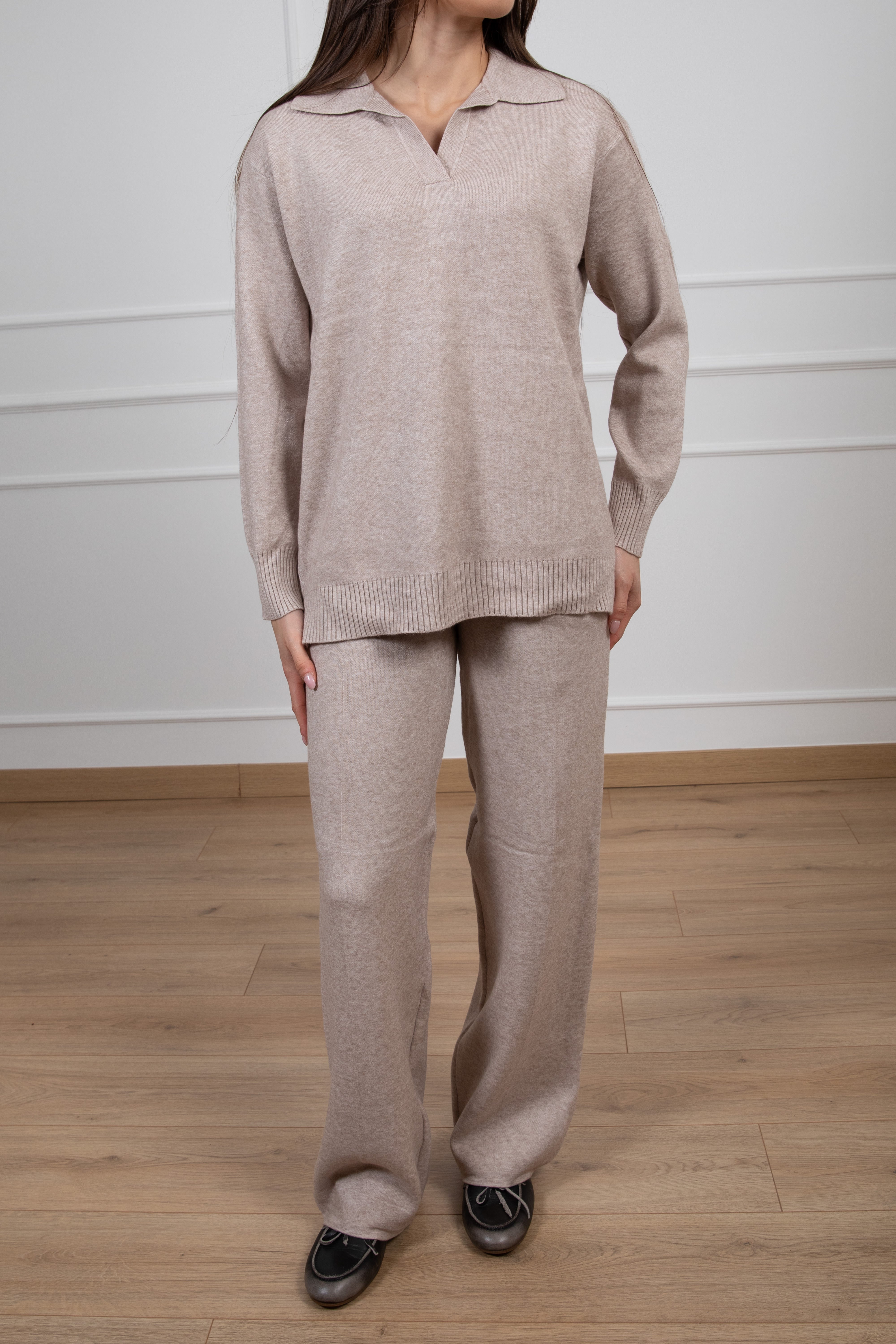 Coordinato polo e pantalone gamba dritta in maglia Susy Mix