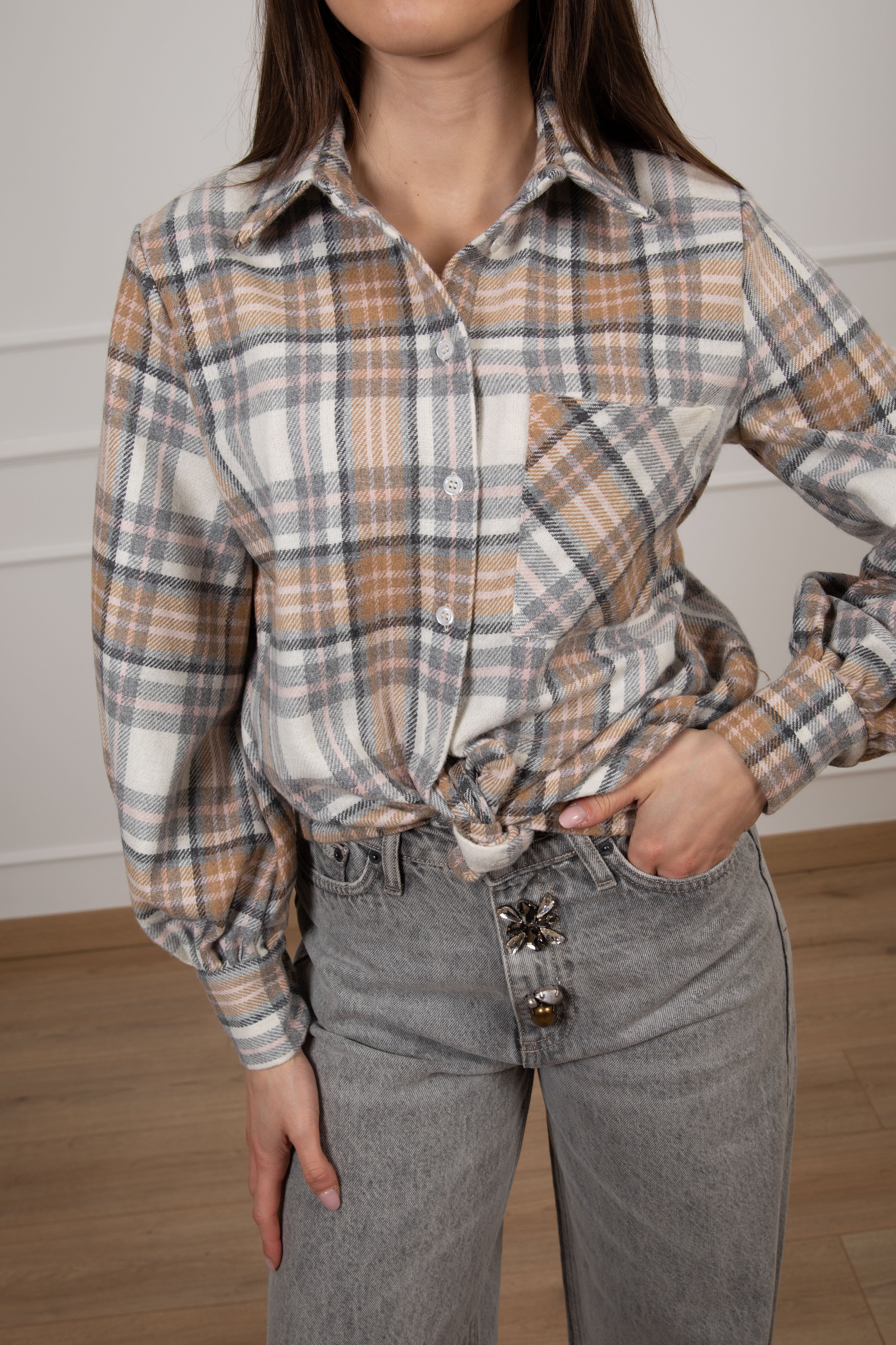 Camicia check grigio in flanella Dixie