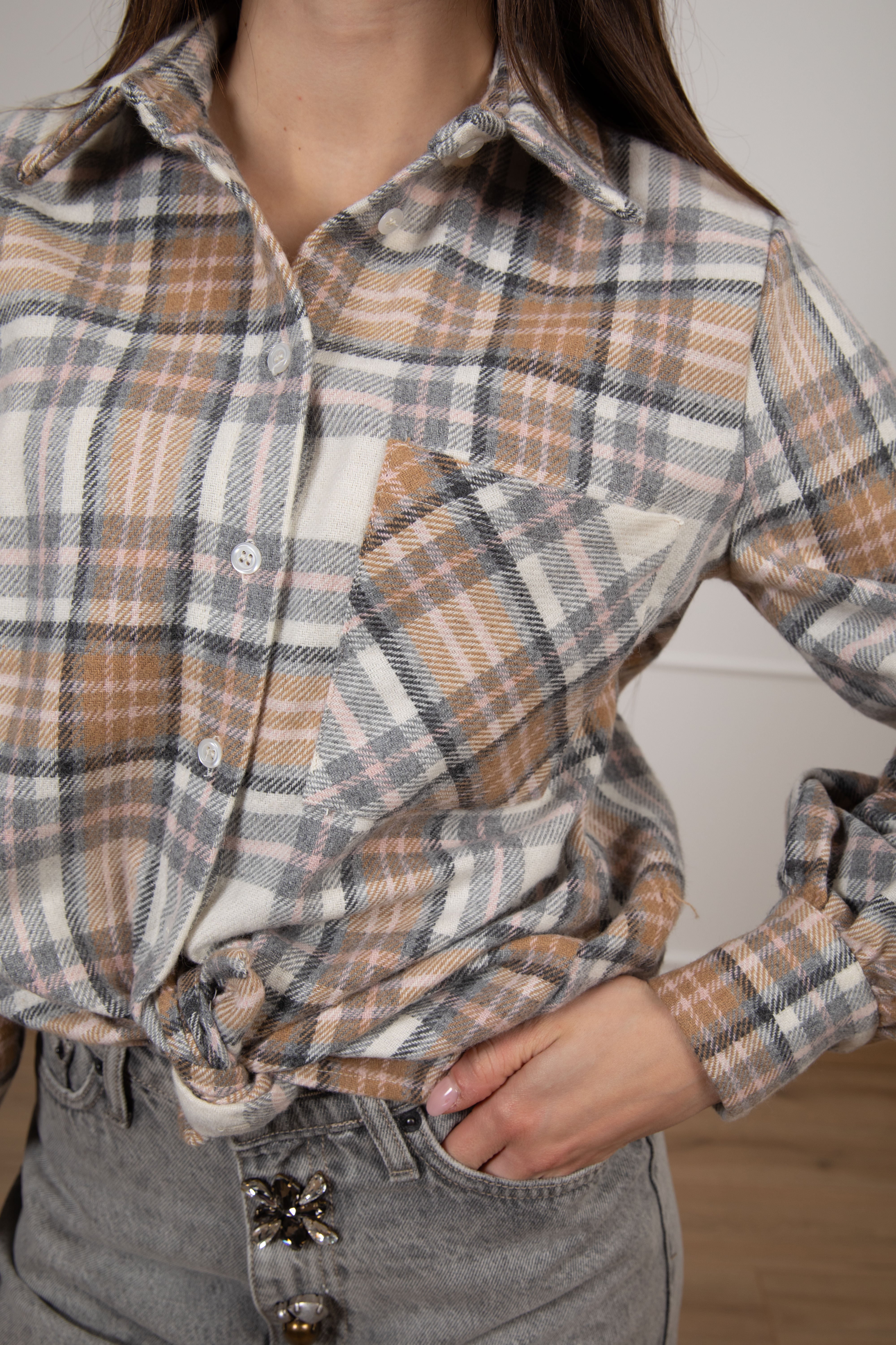 Camicia check grigio in flanella Dixie