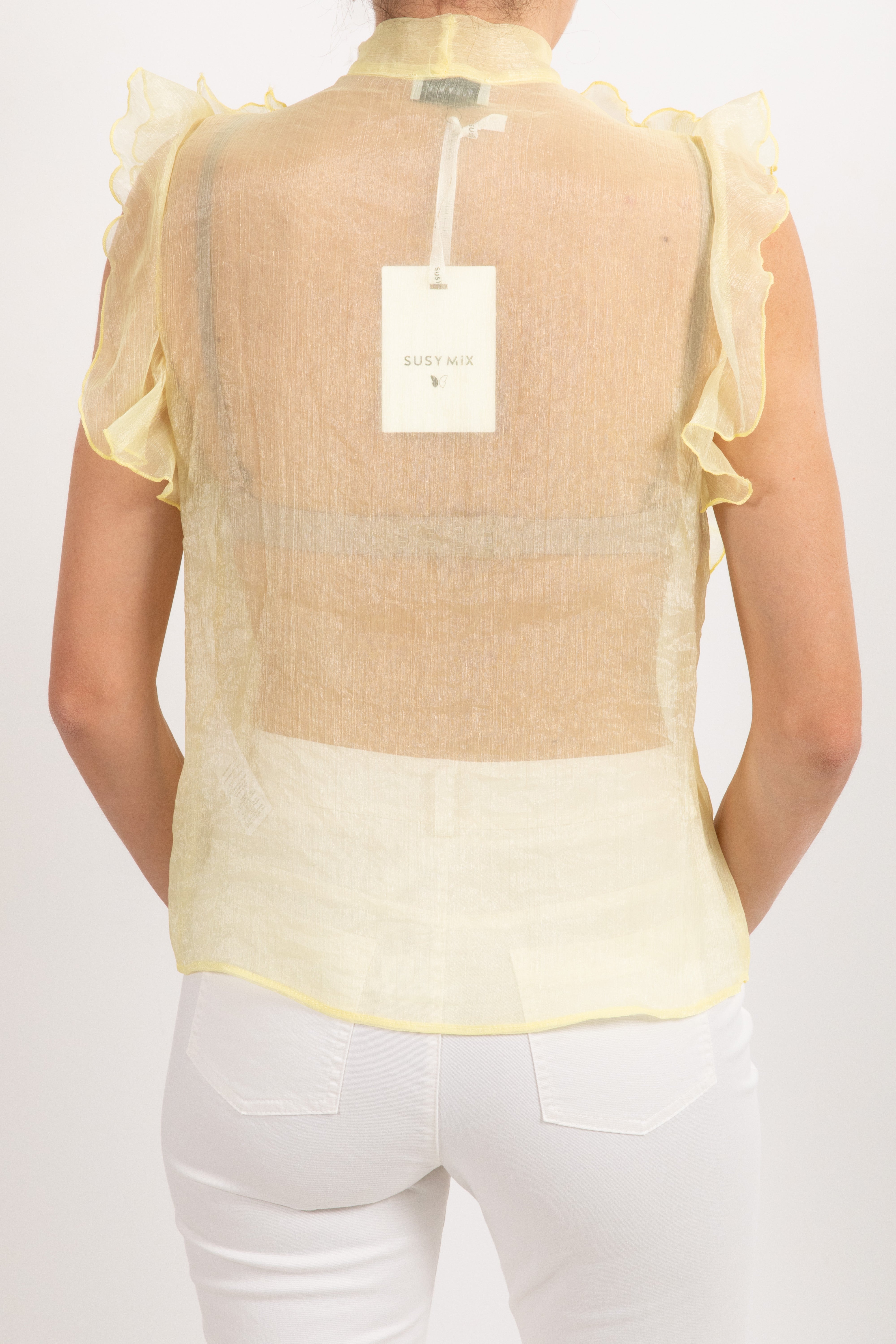 Blusa smanicata in organza con rouches e fiocco Susy Mix
