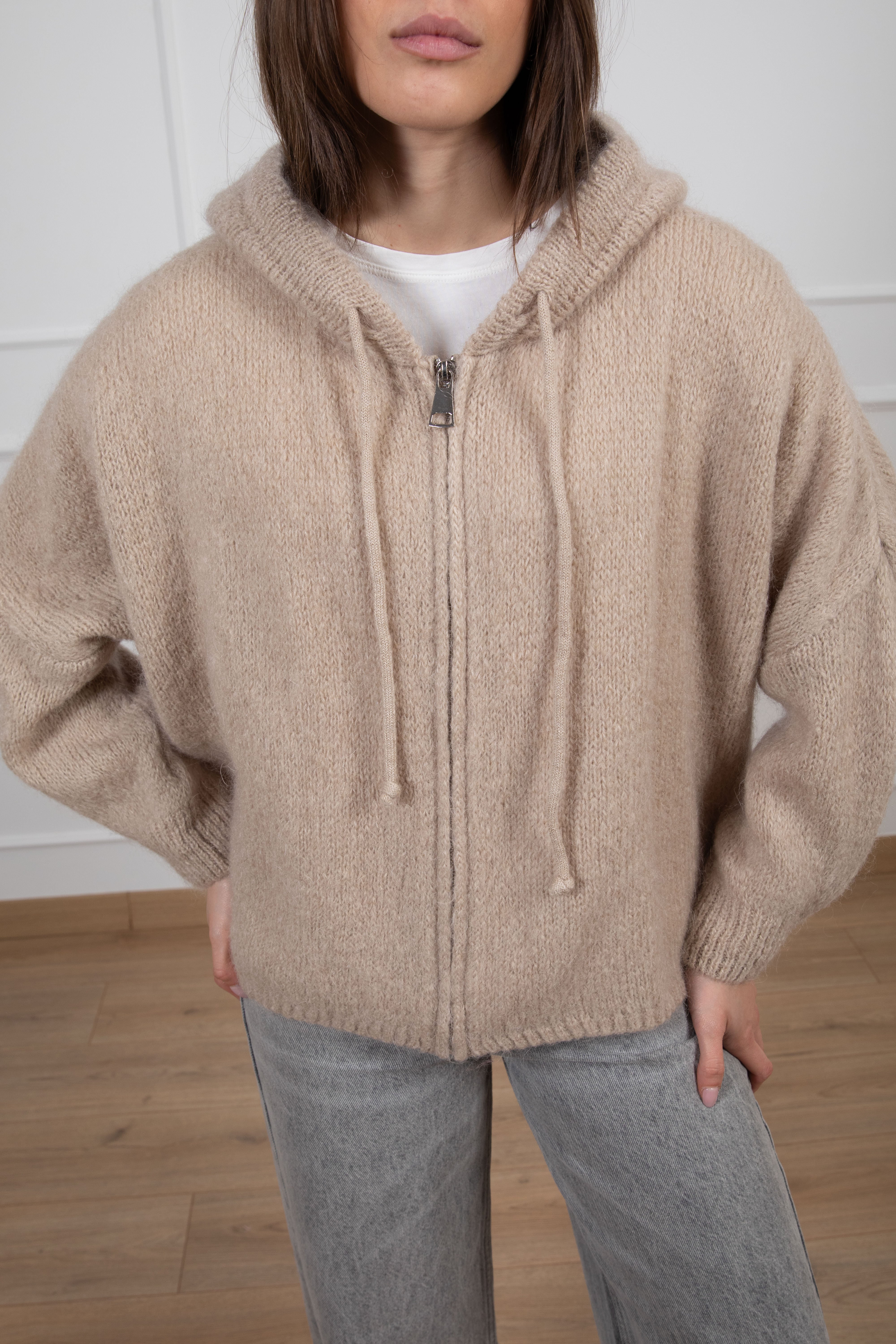 Felpa in mohair con zip e cappuccio Dixie