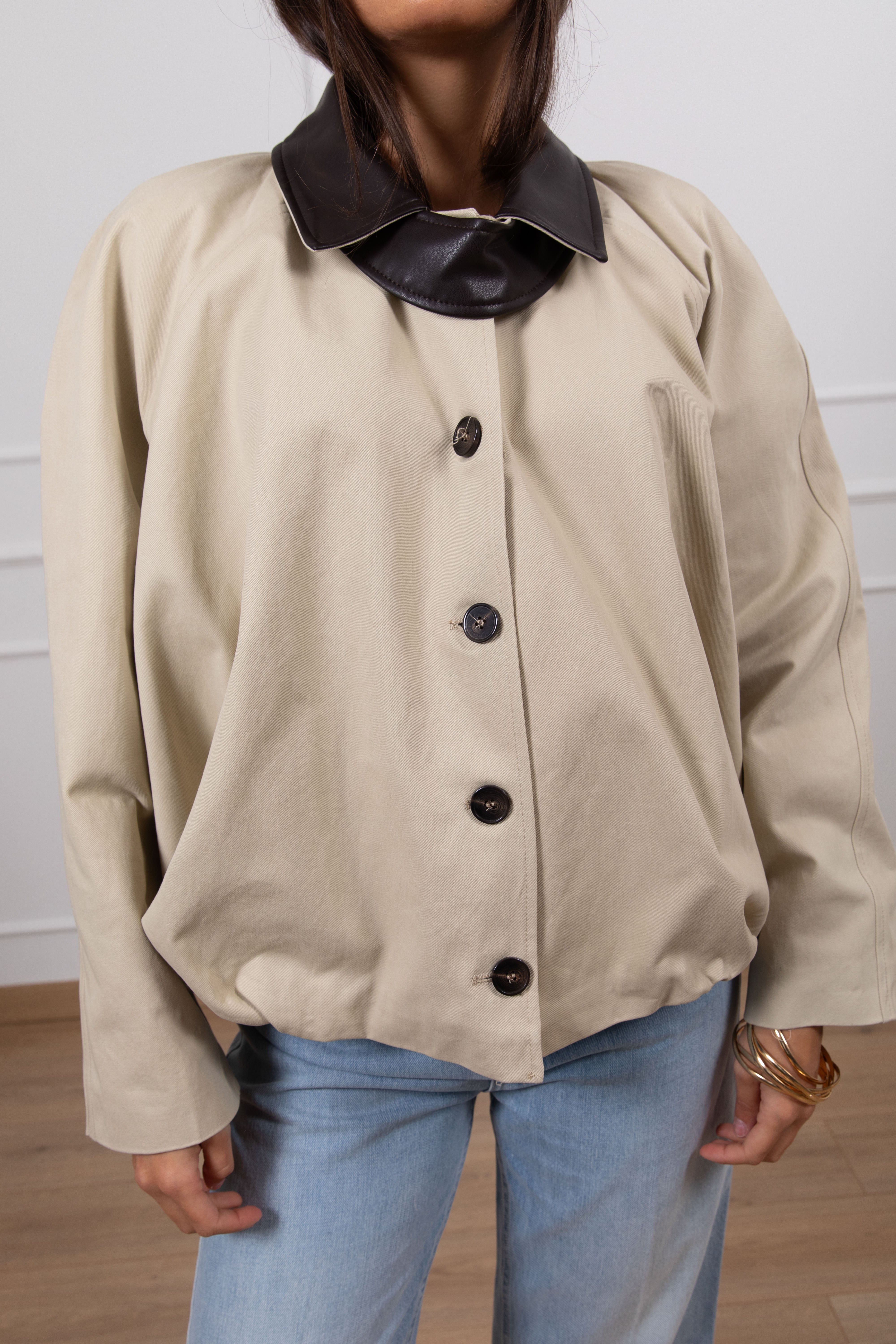 Bomber in canvas con colletto in eco-pelle Tensione IN