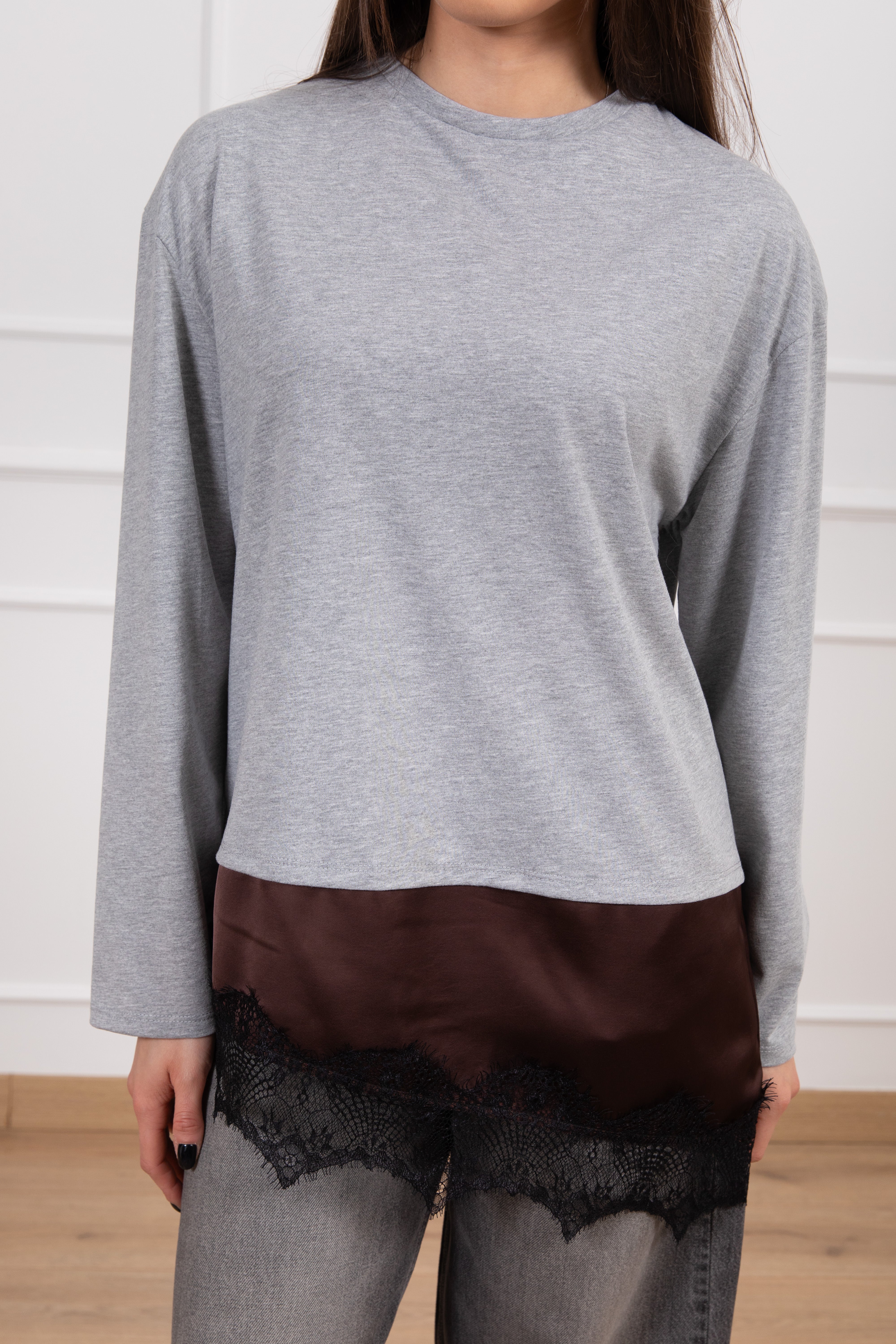 T-shirt a manica lunga con inserto lingerie Tensione IN