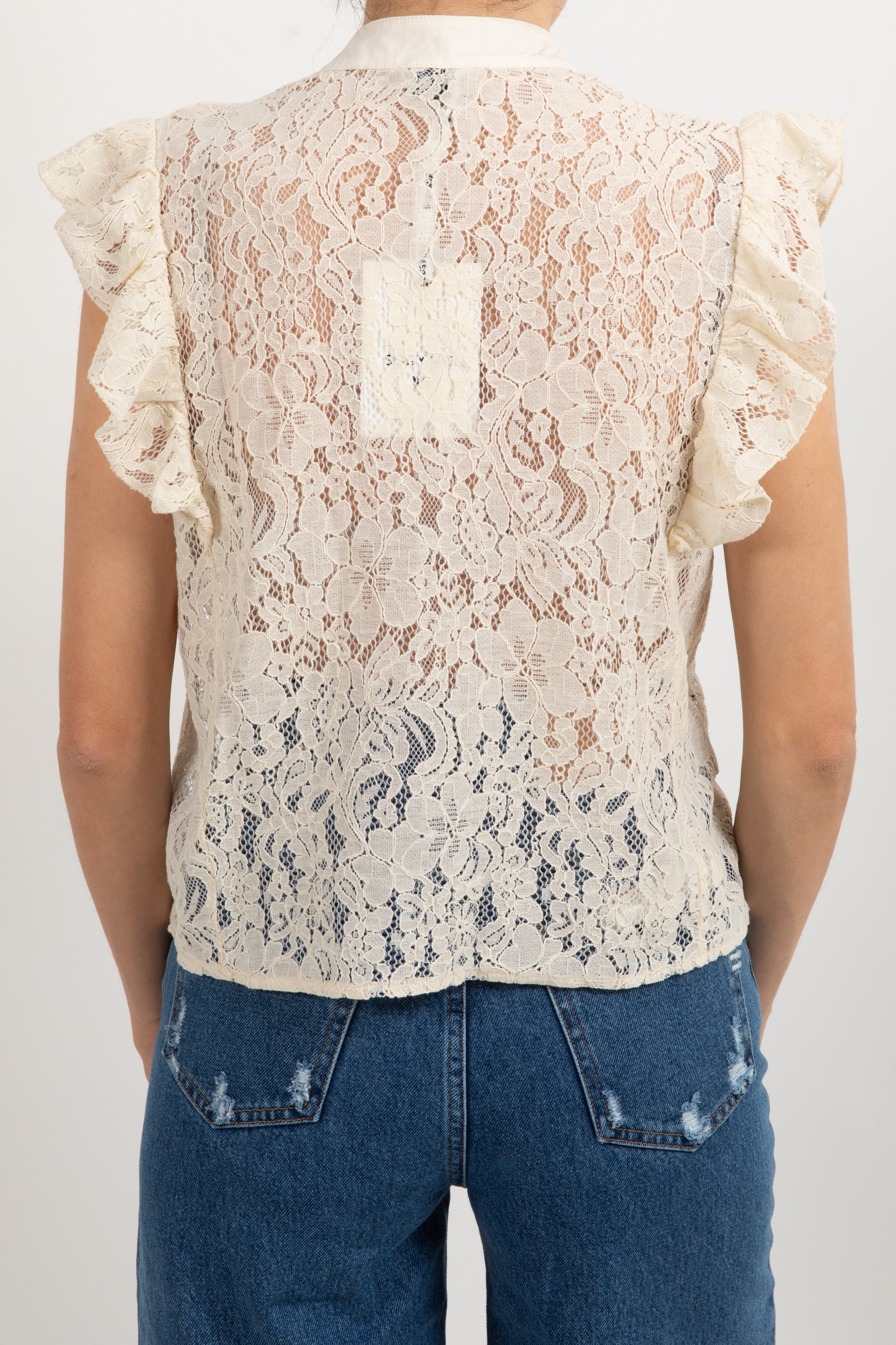 Camicia smanicata con rouches in pizzo Susy Mix
