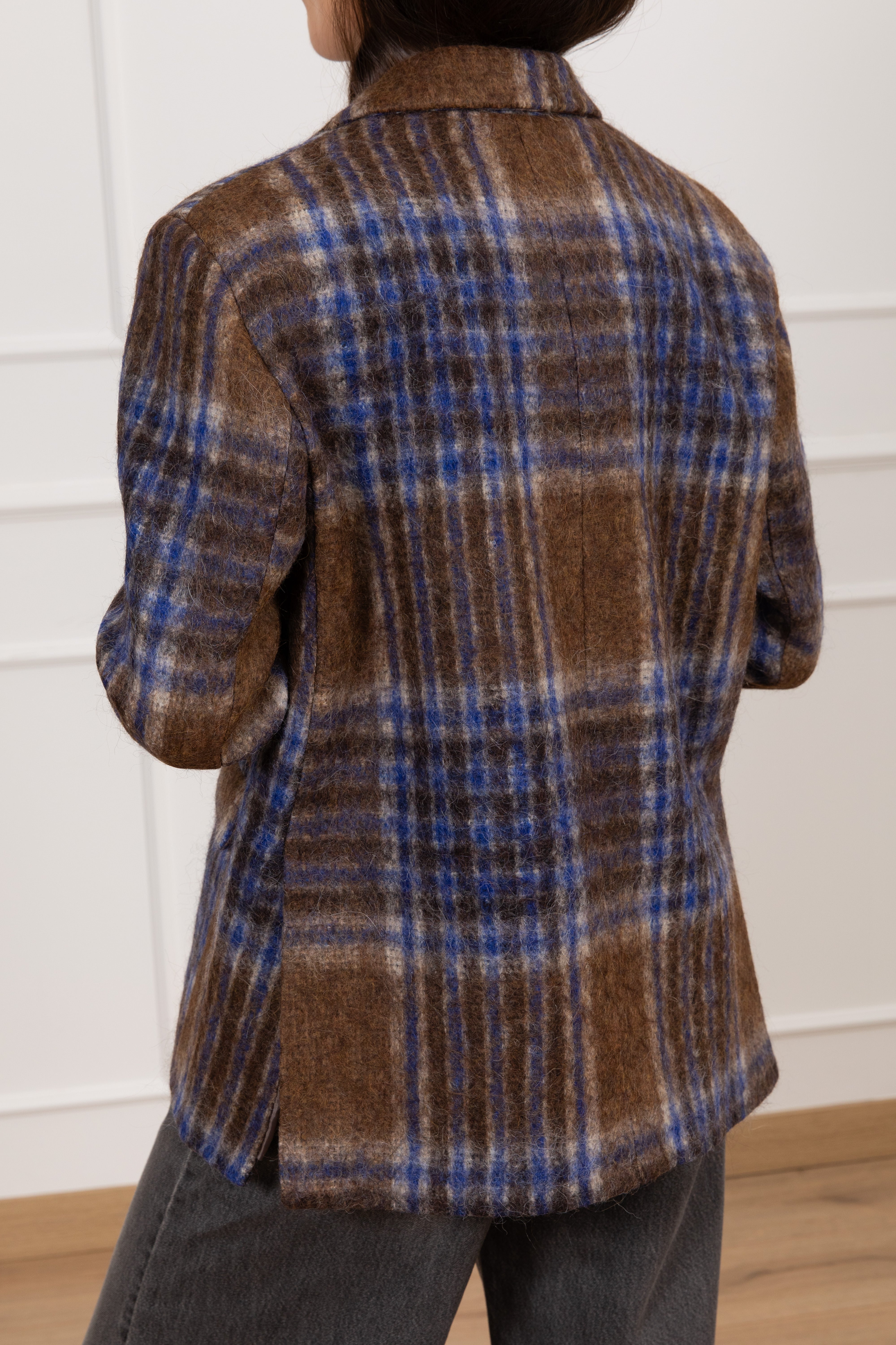 Giacca check bluette in lana pettinata Tensione IN