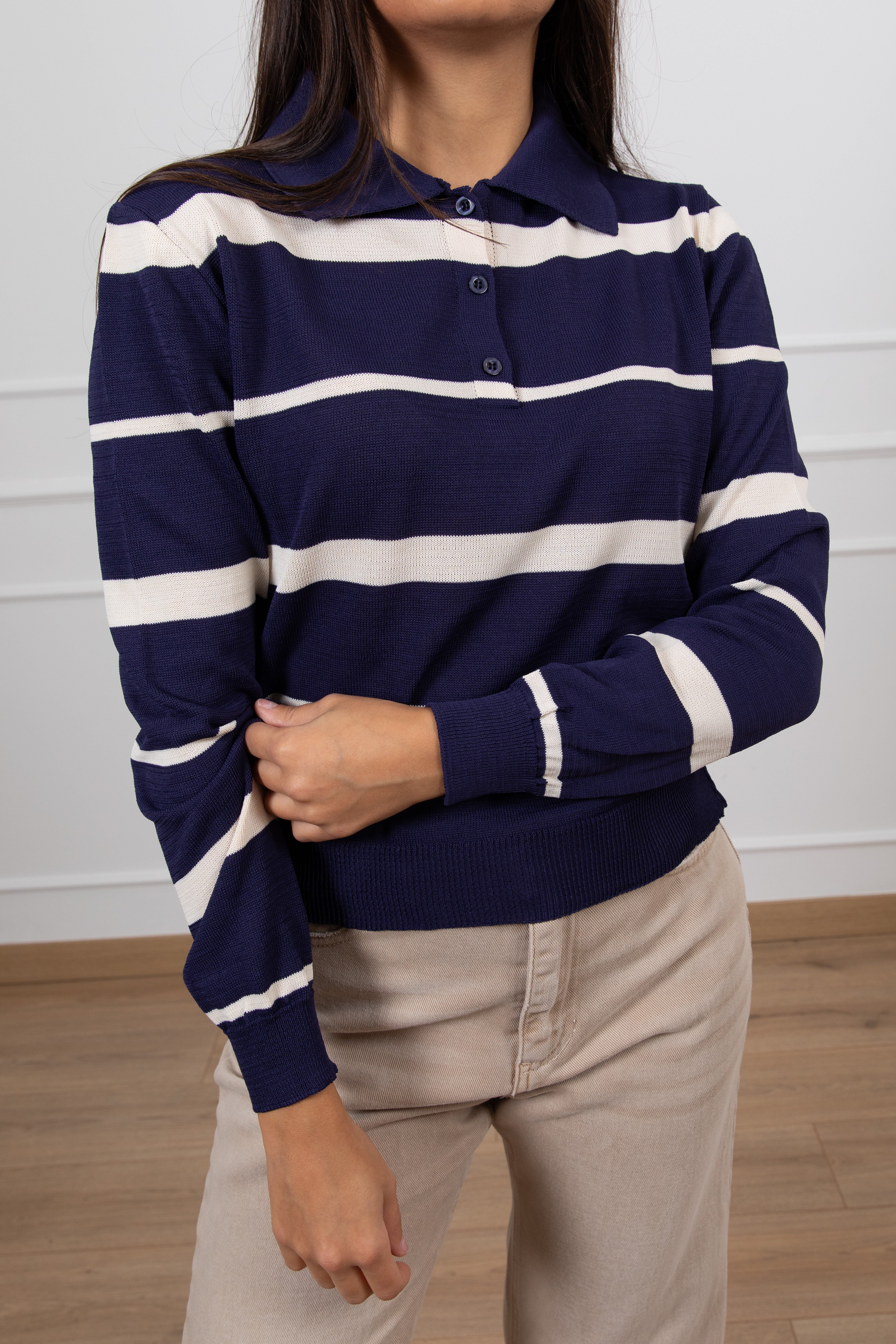 Polo in viscosa a righe asimmetriche Susy Mix