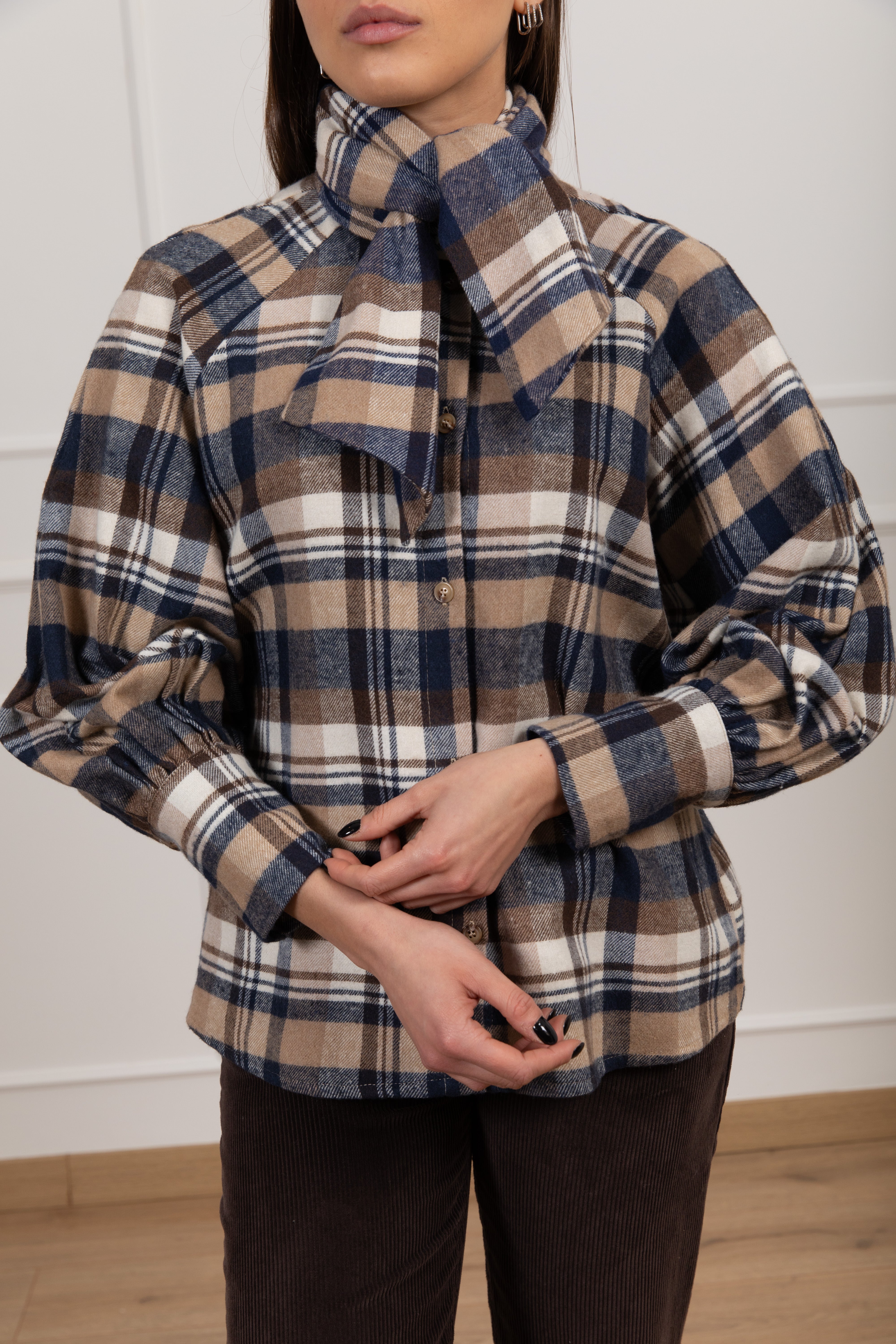 Camicia check in flanella con fiocco Tensione IN