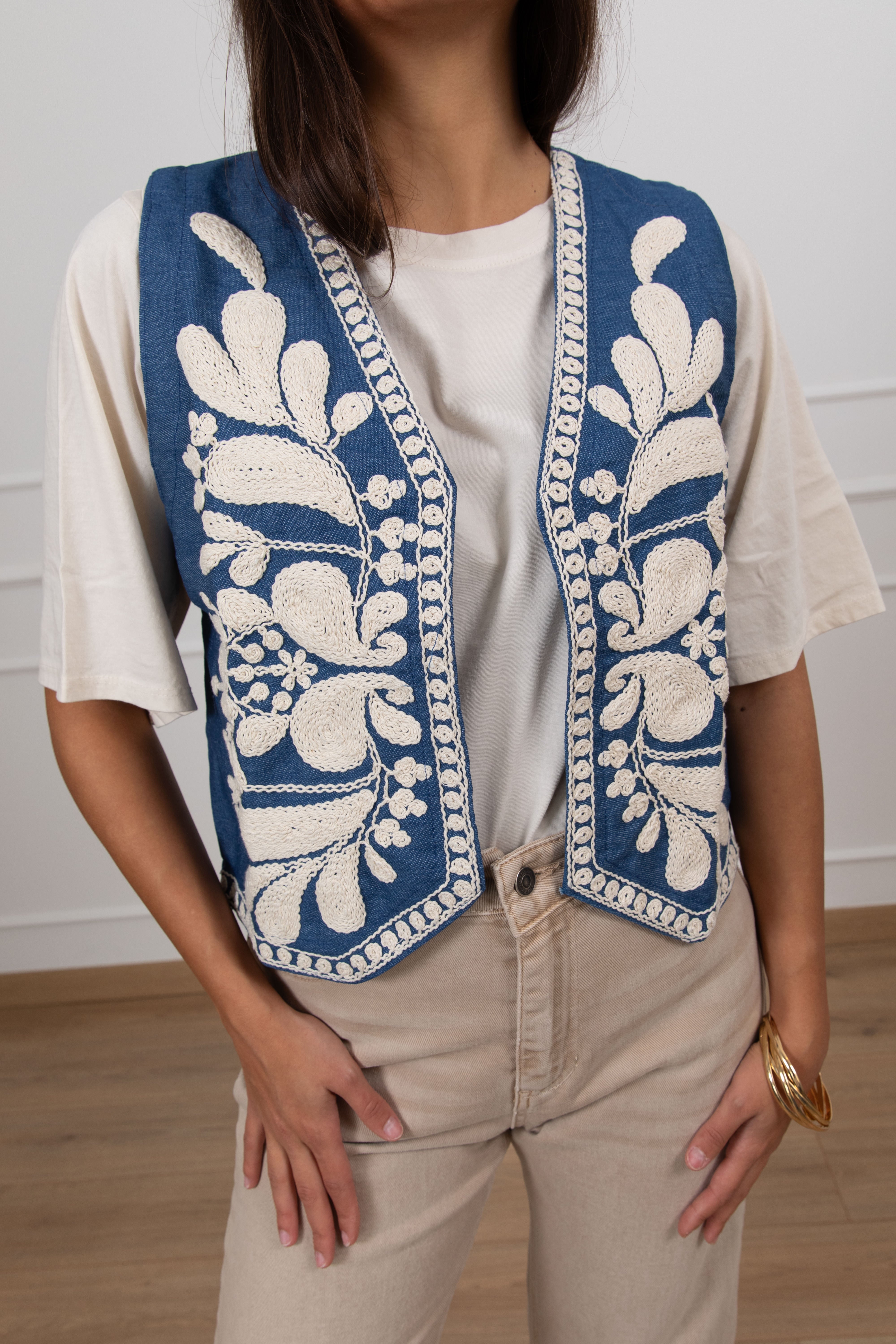 Gilet in cotone con ricamo Susy Mix